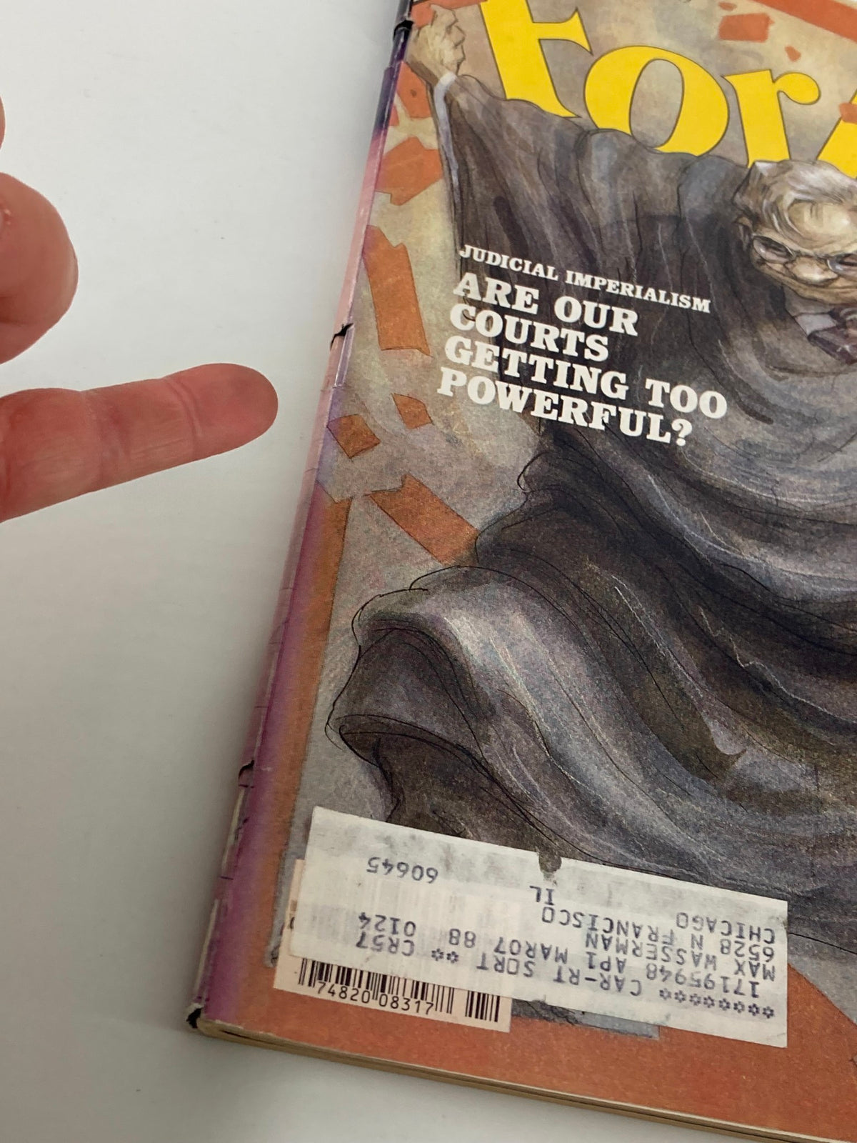 Close-up of the cover of VTG Forbes Magazine June 1 1987, highlighting the title 'Are Our Courts Getting Too Powerful?' and showing minor wear details.