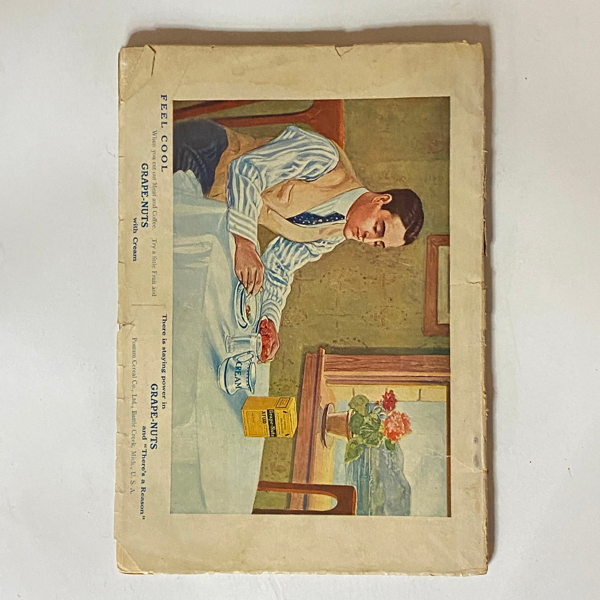 Cover page of VTG The American Magazine 1908, featuring an advertisement for Grape Nuts with a boy enjoying breakfast at a table.