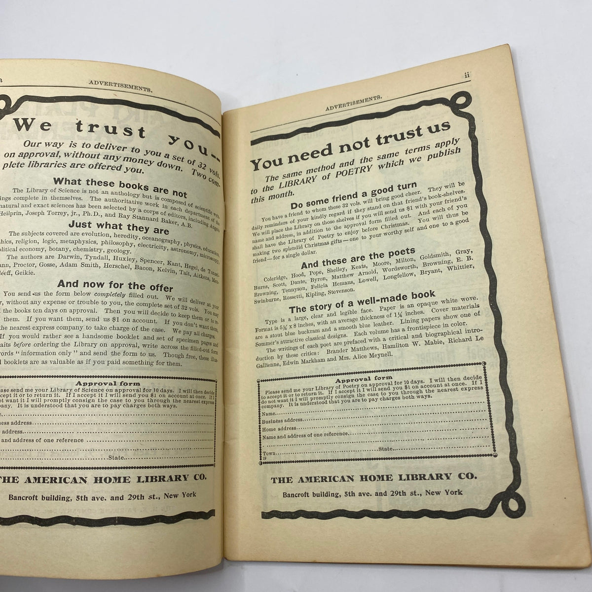 Interior page of VTG The Black Cat Magazine December 1902 featuring advertisements and poetry listings, showcasing early 20th century literary culture.