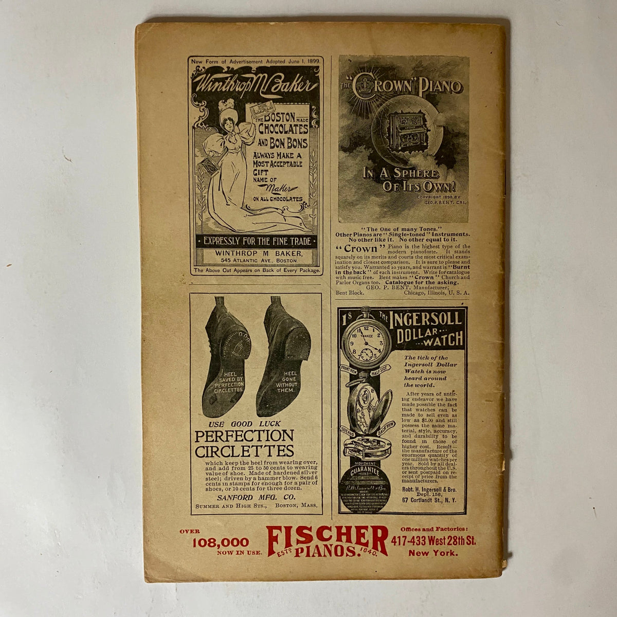 Back cover of VTG The Black Cat Magazine September 1899 featuring various vintage product advertisements, reflecting the advertising style of the era.