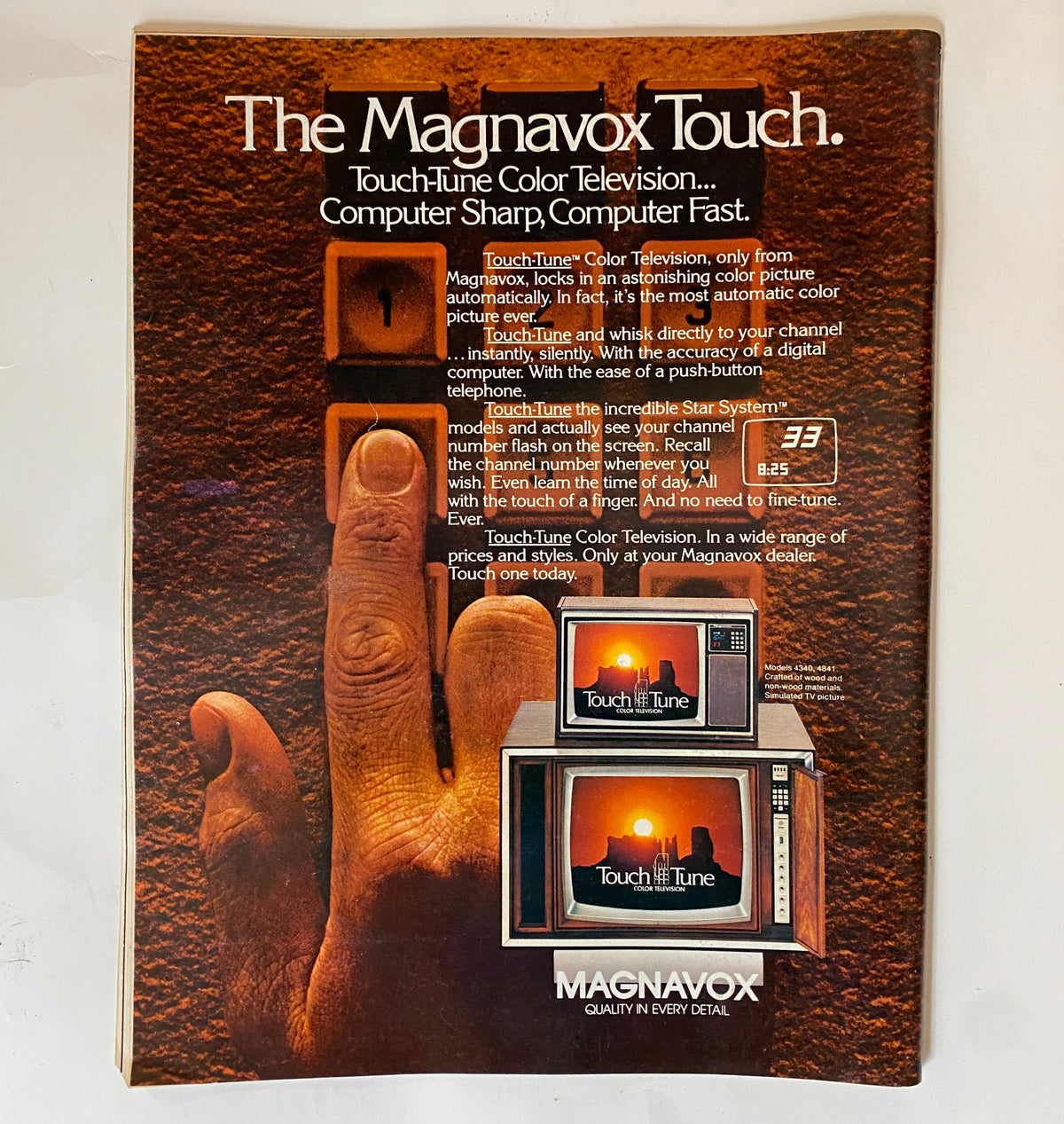 VTG The Saturday Evening Post December 25, 1976 Christmas Issue advertisement for Magnavox Touch television, highlighting its features and technology.