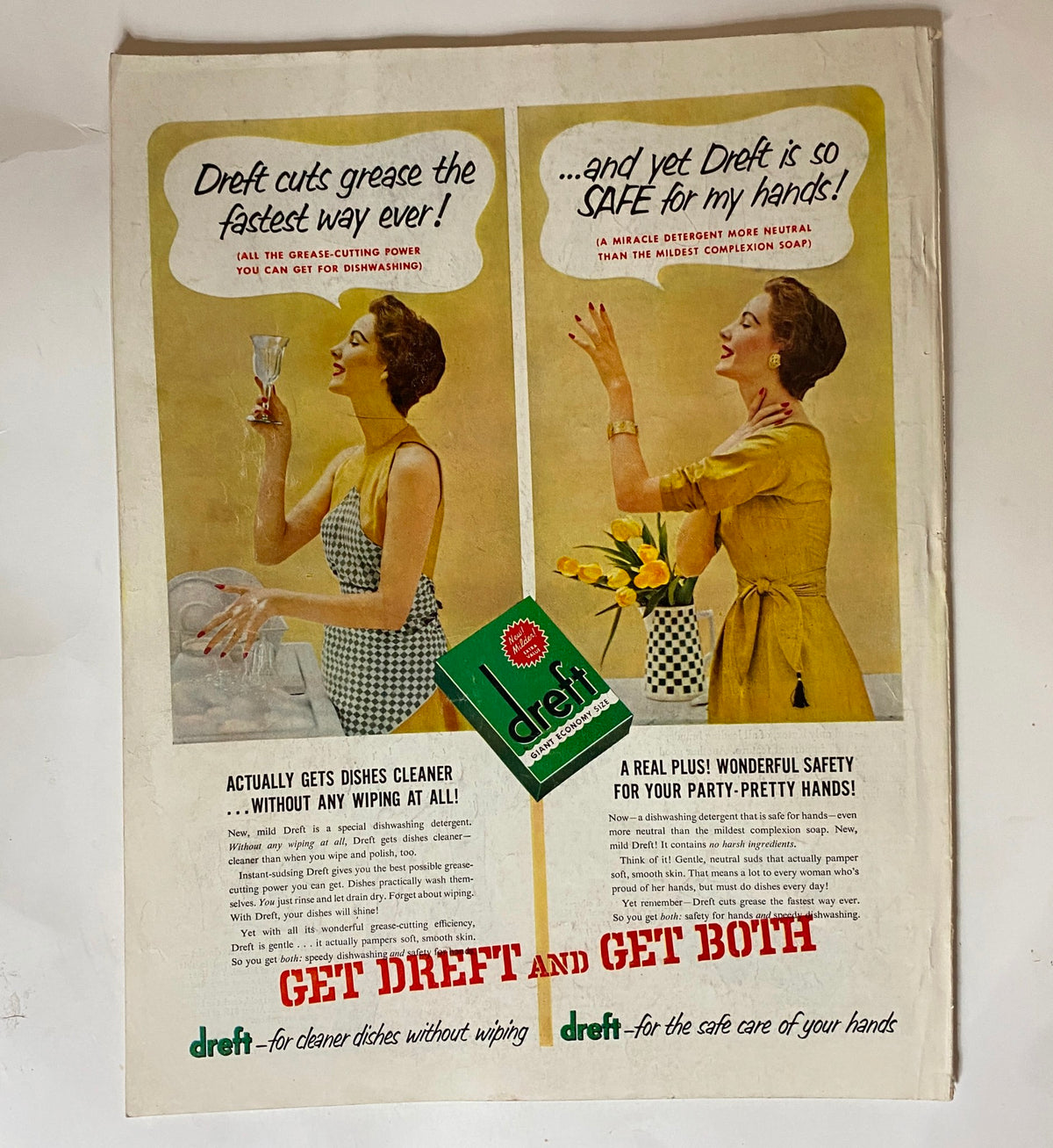 Vintage advertisement page from the Woman's Home Companion June 1954 promoting Dreft dishwashing detergent, illustrating 1950s marketing and homemaking themes.