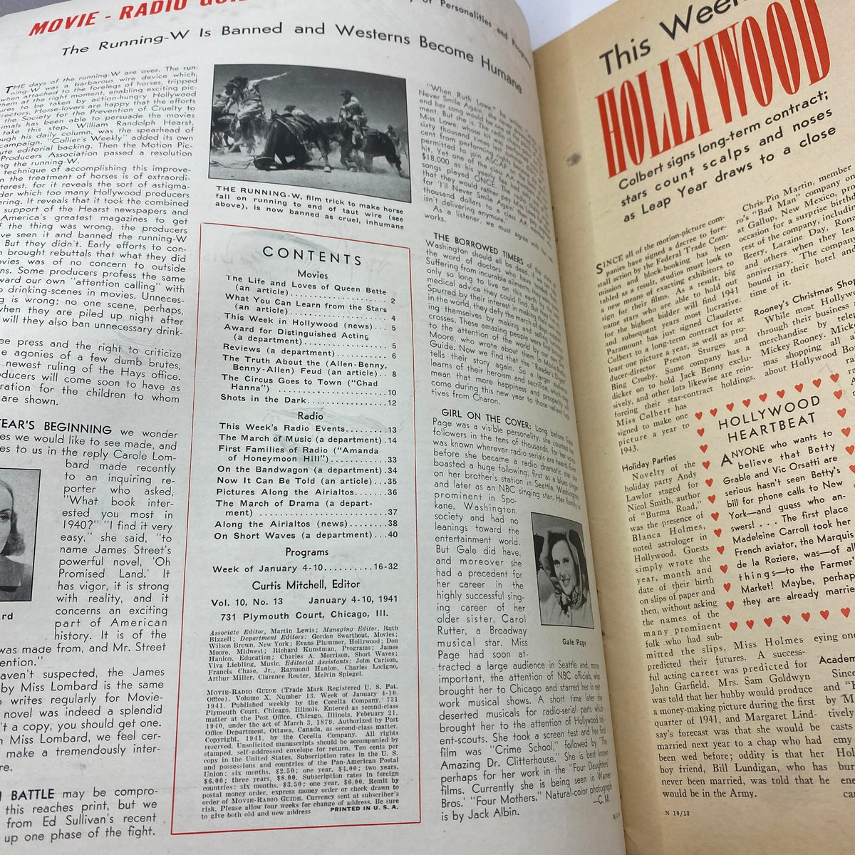 Inside pages of the VTG Movie-Radio Guide Magazine January 4-10, 1941, displaying articles and program listings relevant to the entertainment scene of the time.