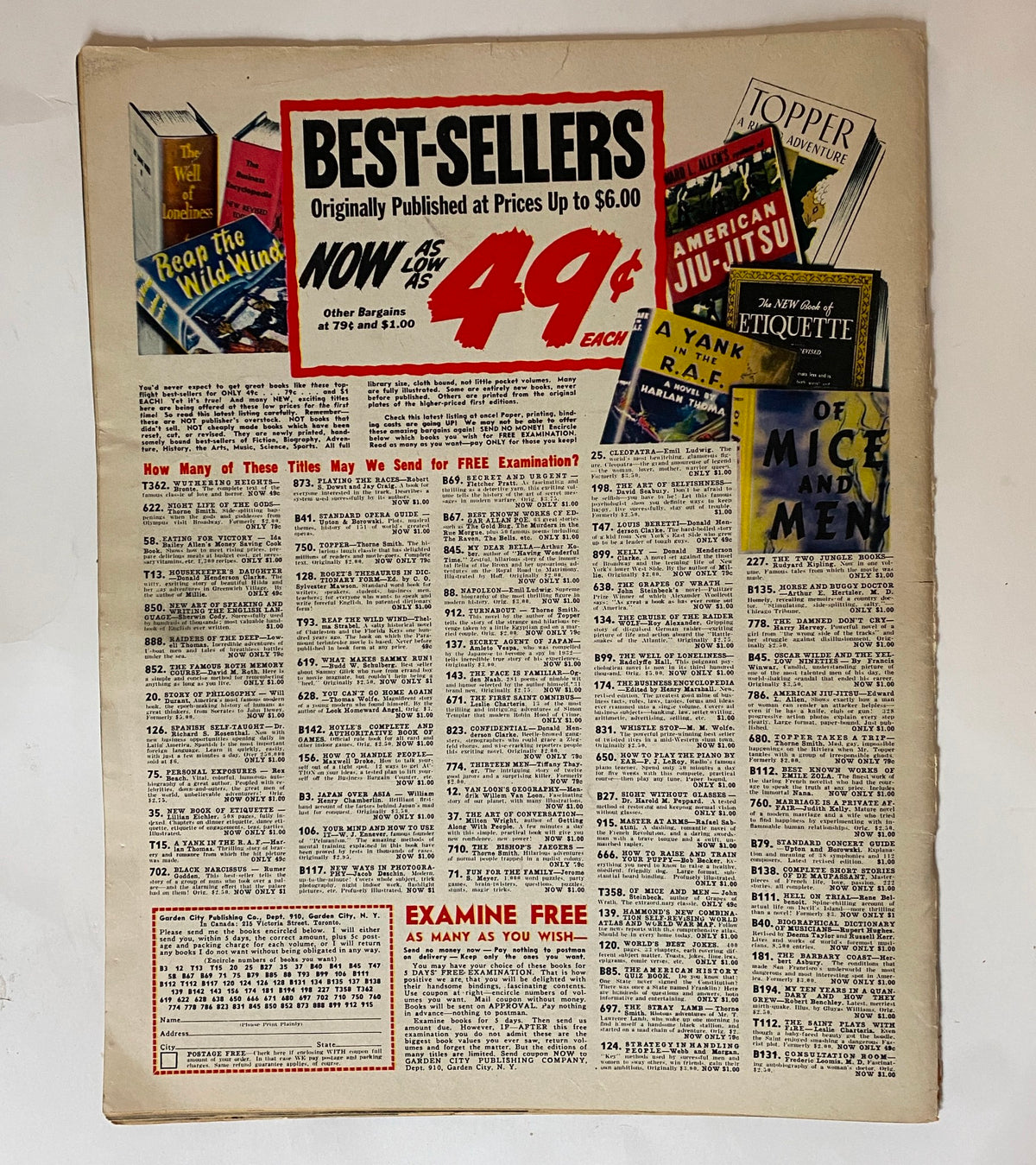 Advertisement page from VTG Click Magazine December 1942 listing best-selling books and promotional offers, reflecting post-war consumer culture.