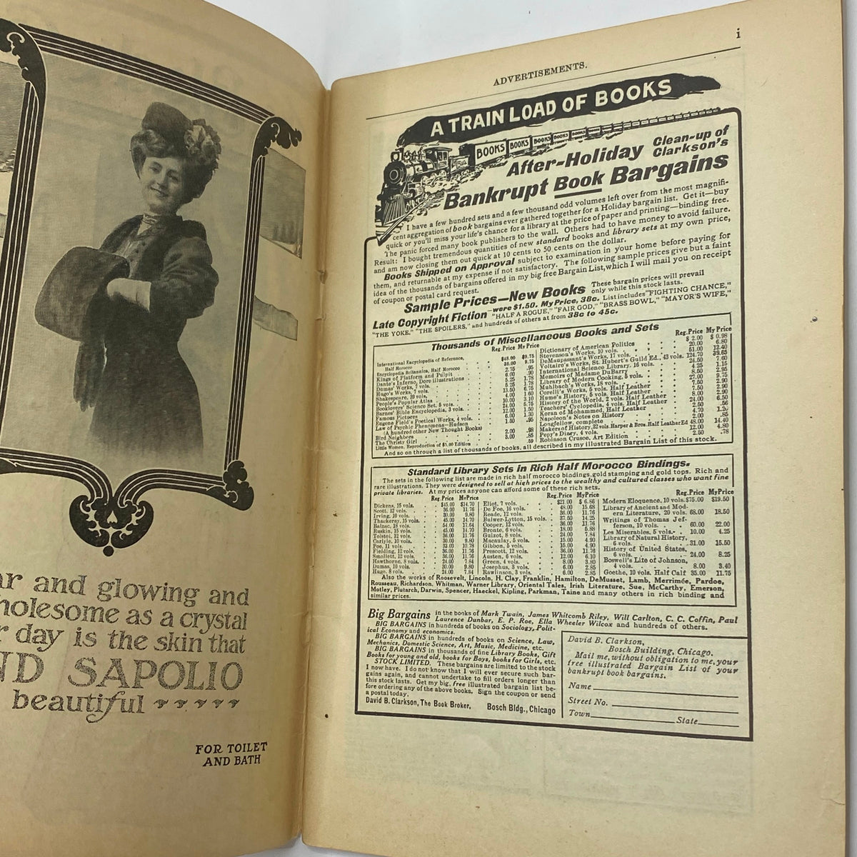 Interior page from VTG The Black Cat Magazine March 1909 showing advertisements for books and promotions.
