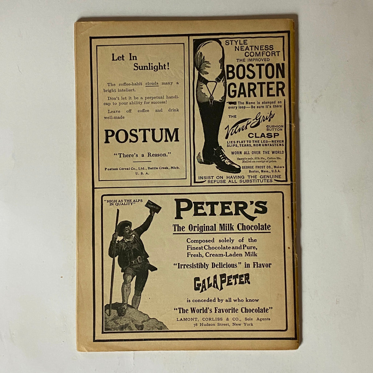 Back cover advertisement of VTG The Black Cat Magazine March 1909 featuring products like Peter's Milk Chocolate.