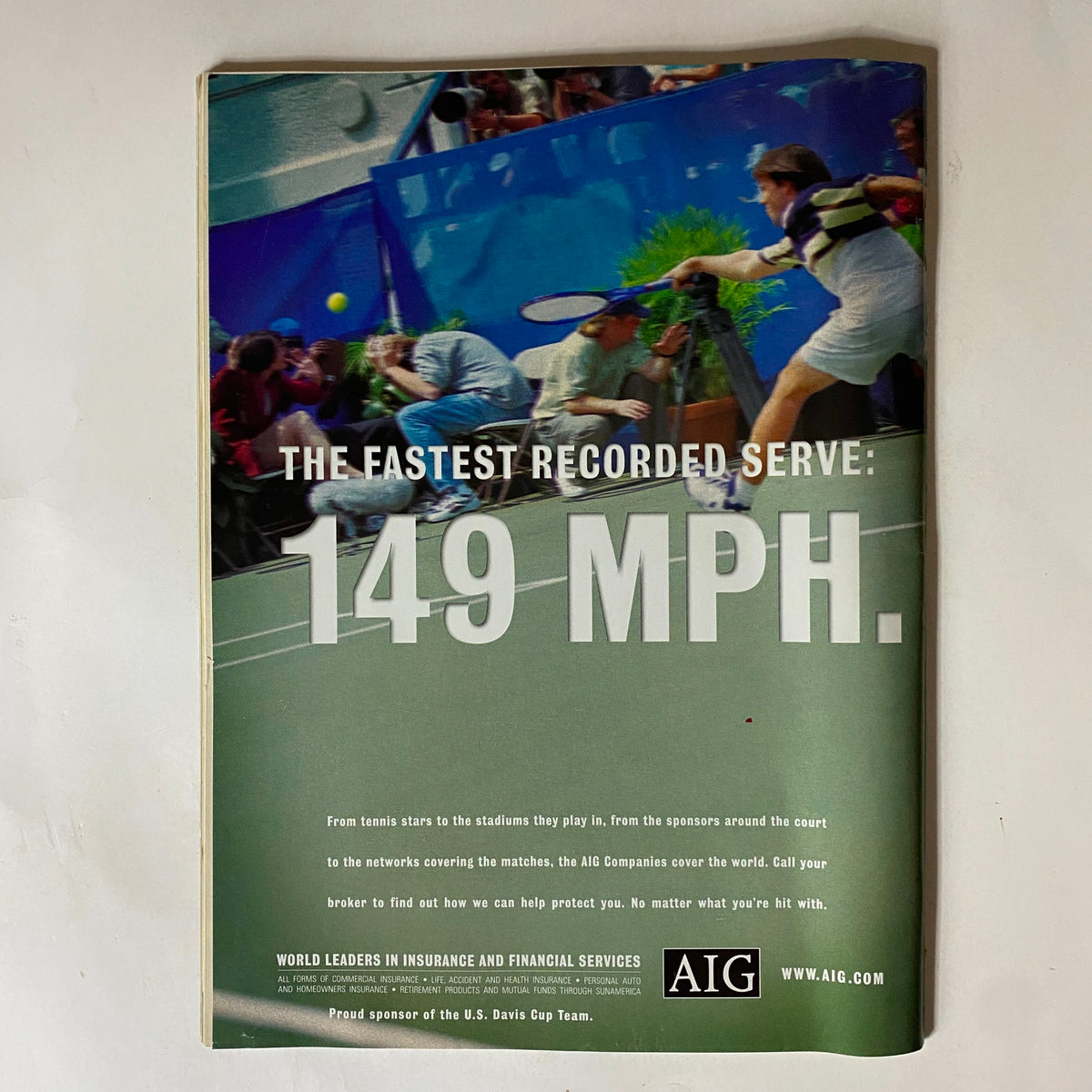 Back cover of Tennis Magazine March 2000 promoting the fastest recorded serve, related to tennis, underlining the magazine's focus on sports content.