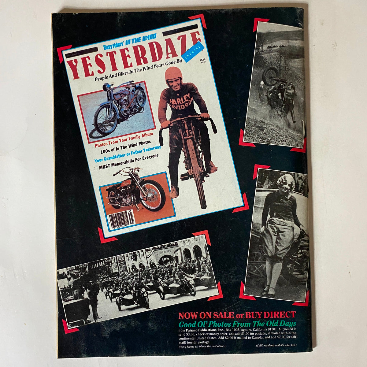 Iron Horse Magazine May 1983 Vol 5 No. 32 back cover featuring the Yesterdaze magazine with vintage photographs of motorcycles and bikers, highlighting nostalgic themes from the past.