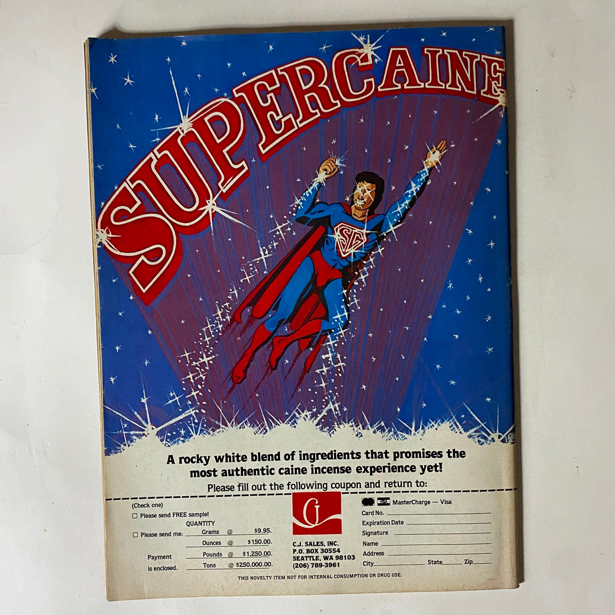 Advertisement page from VTG Biker Lifestyle Magazine November 1981, featuring a promotional graphic for a product called Supercaine.