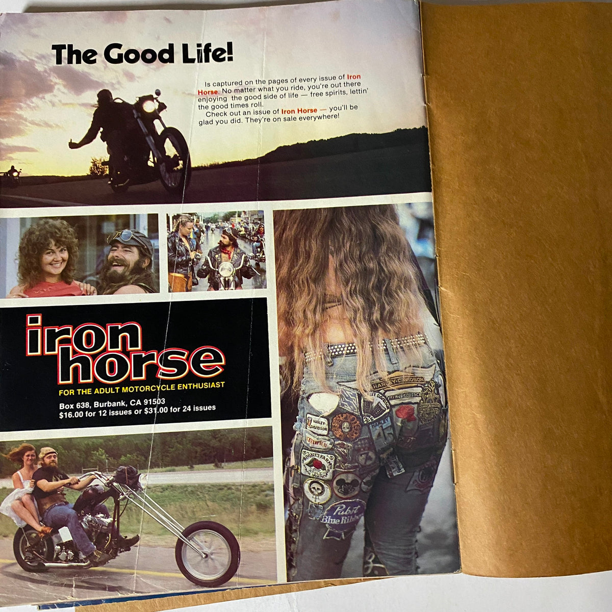 Advertisement page of VTG Easyriders Magazine April 1982 No. 106 Reviewin' Bikin' Haps featuring a promotion for the Iron Horse motorcycle magazine.