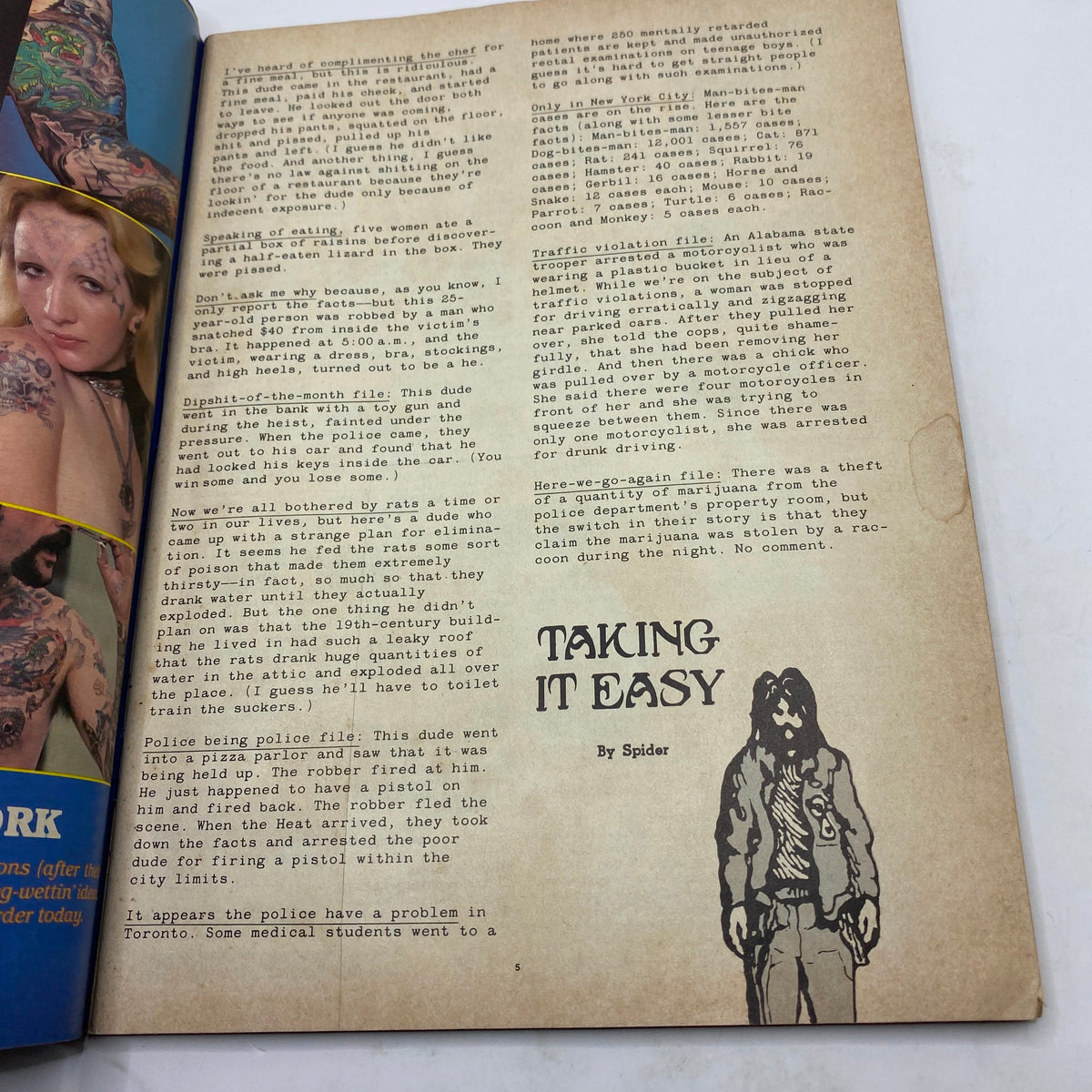 Inside page of VTG Easyriders Magazine August 1983, featuring an article titled 'Taking It Easy' with illustrations and text.