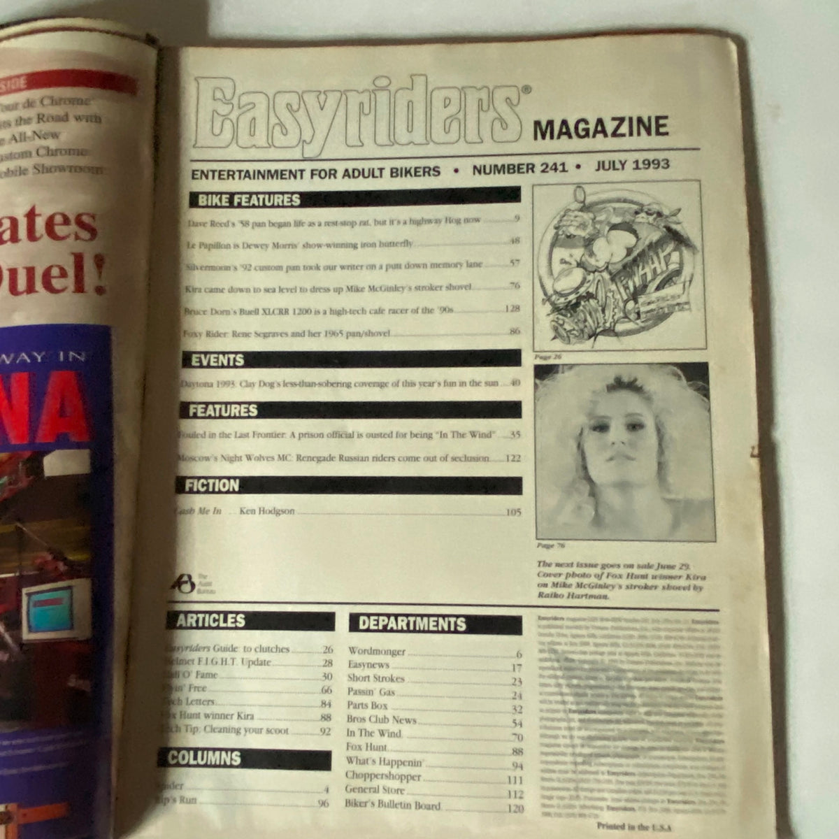 Interior page of Easyriders Magazine July 1993 No. 241 showcasing the table of contents and features of the magazine.