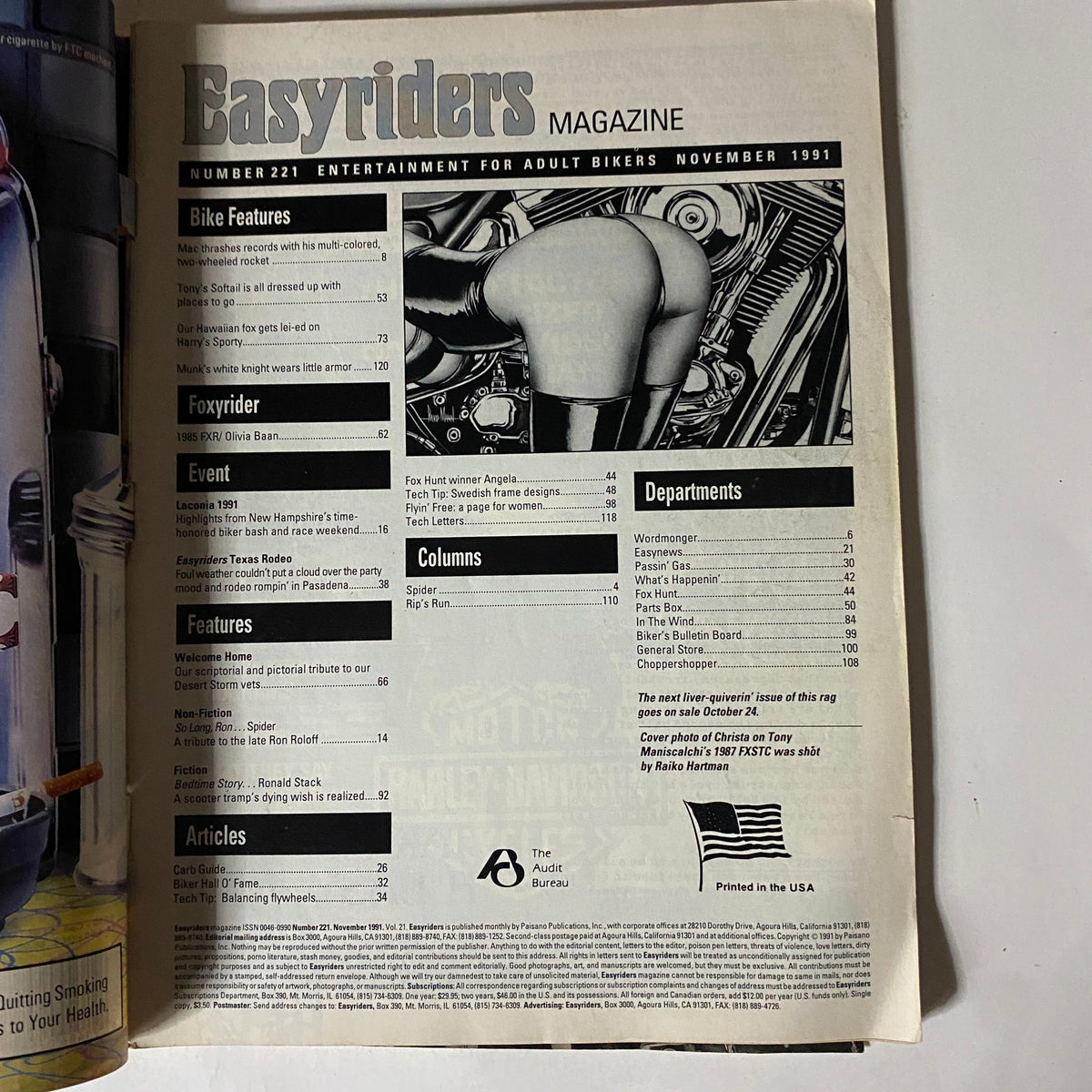 Vintage Easyriders Magazine November 1991 State-of-the-Art Drag Bike No Label VG