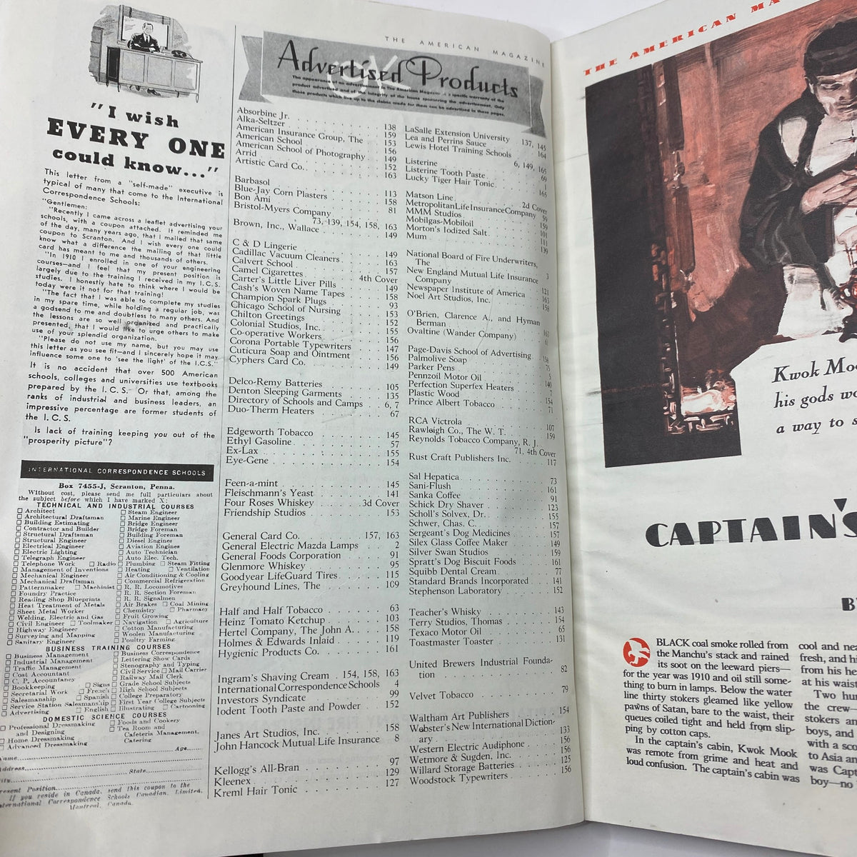 Interior page from VTG The American Magazine October 1938 showcasing advertisements and articles typical of 1930s photography and culture.