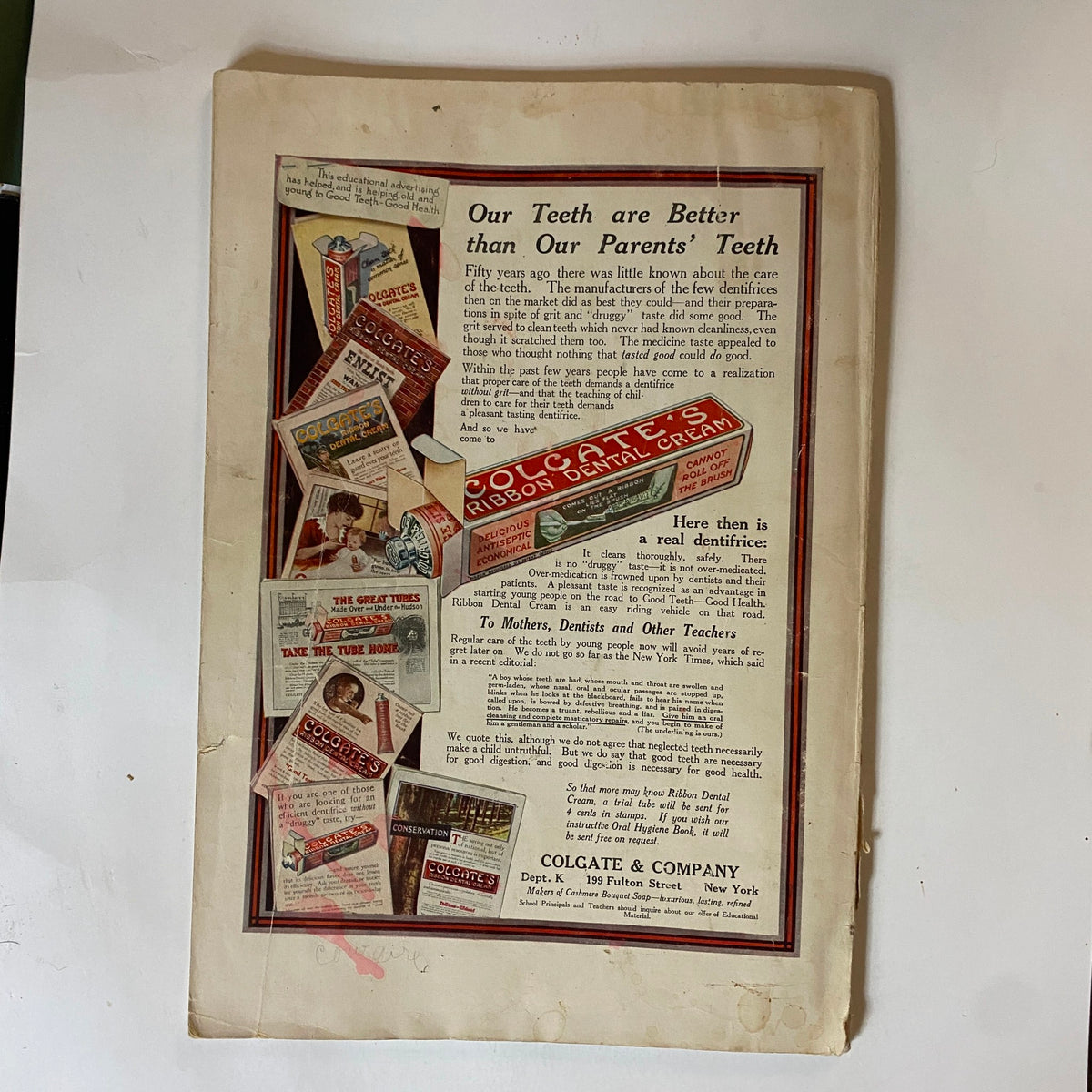 Vintage advertisement from The American Magazine, March 1914 issue titled 'They Who Knock at Our Gates', promoting Colgate dental products.