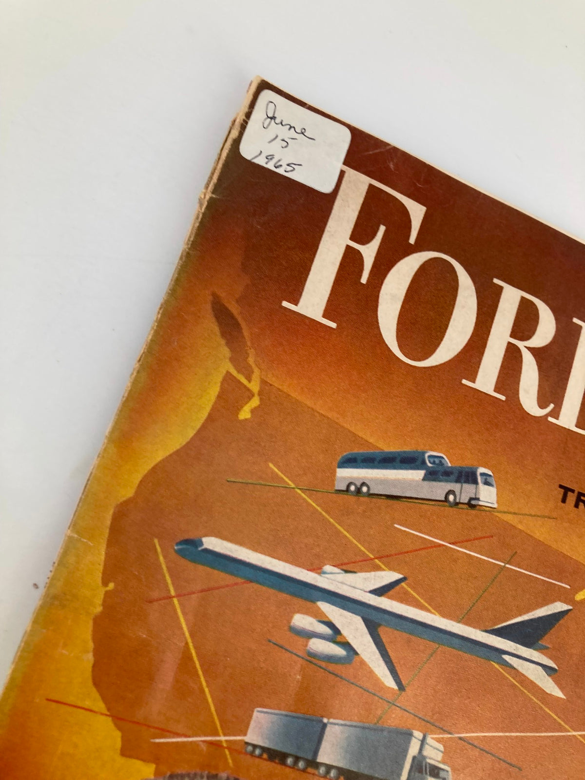 Vintage Forbes Magazine Cover dated June 15, 1965 showcasing transportation themes, with the title 'FORBES' prominently displayed and a handwritten date label.