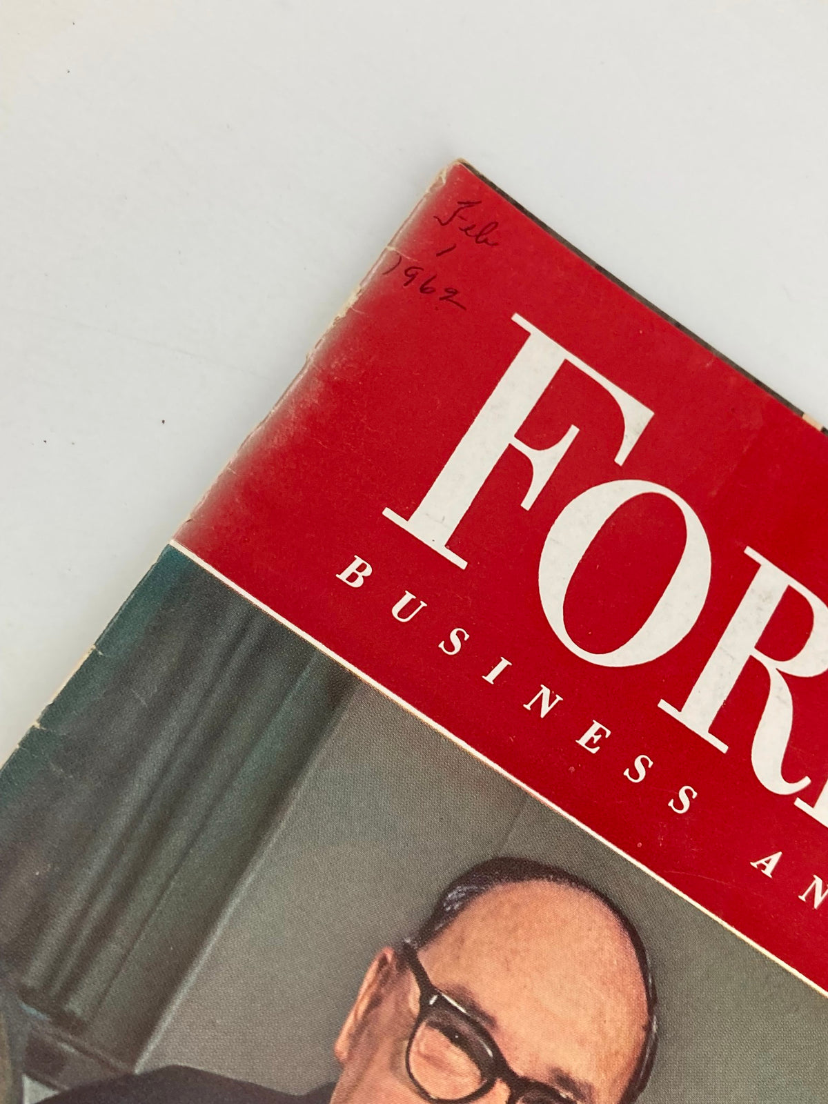 Top view of the VTG Forbes Magazine February 1 1962 displaying handwritten date and suggesting its historical significance in American business.