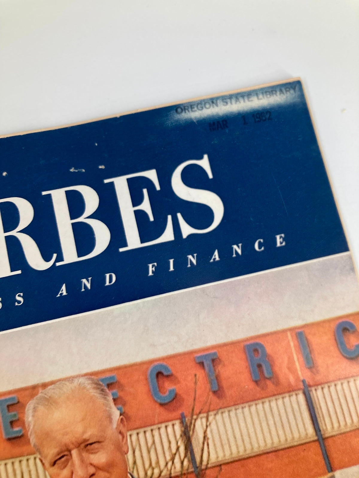 Cover of VTG Forbes Magazine from March 1, 1962, featuring G.E. Electric's Ralph Cordiner. The magazine displays wear characteristic of its age and includes a label from the Oregon State Library.