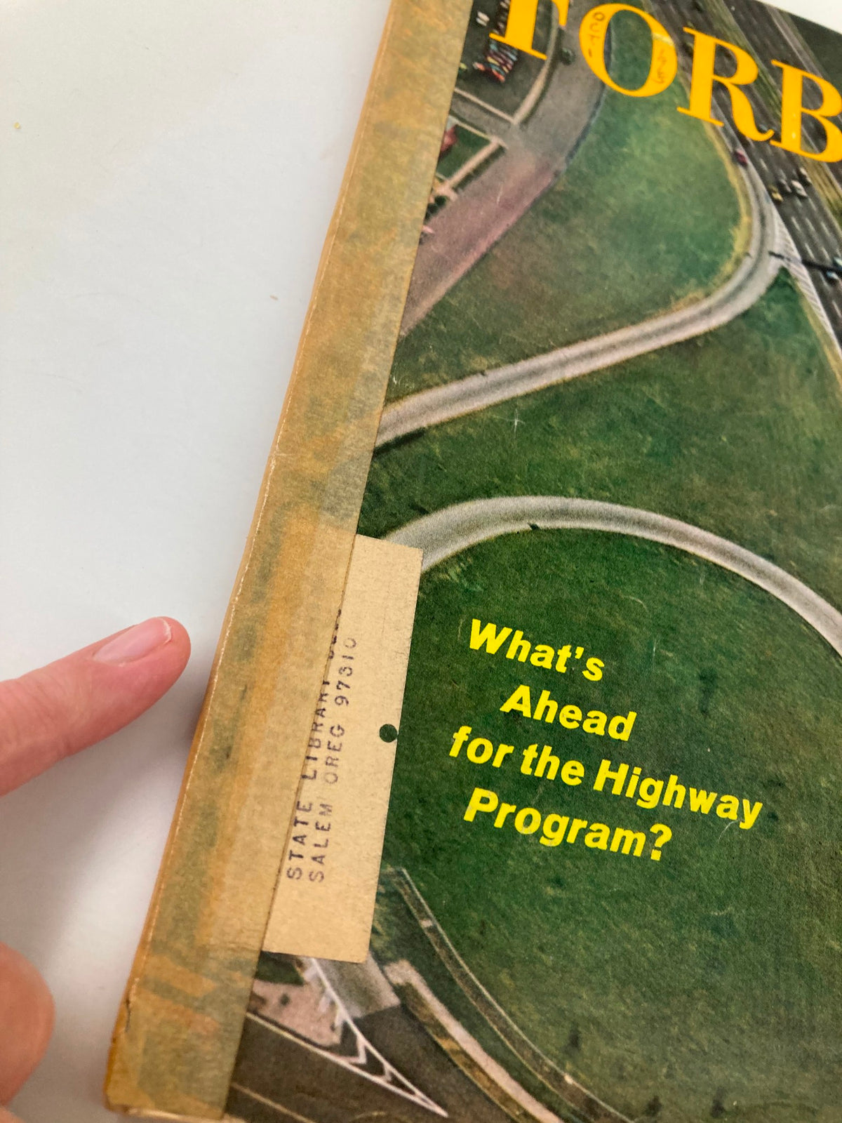 Another angle of the VTG Forbes Magazine cover from October 1, 1965, highlighting the title 'What's Ahead for the Highway Program?' with visible aging and library markings.