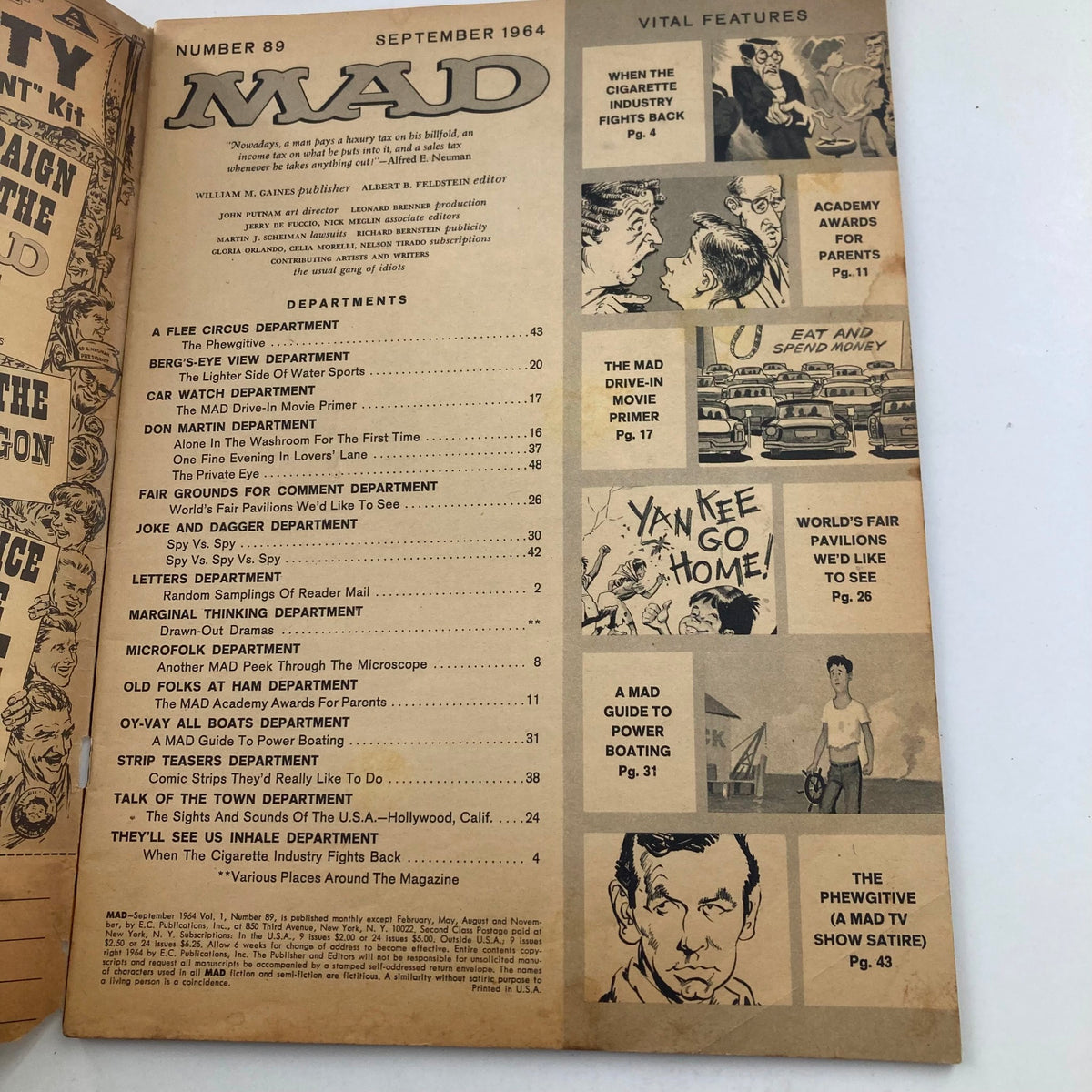 Inside pages of Mad Magazine September 1964 No. 89, featuring articles and comics, capturing the humor and satire style of the era.