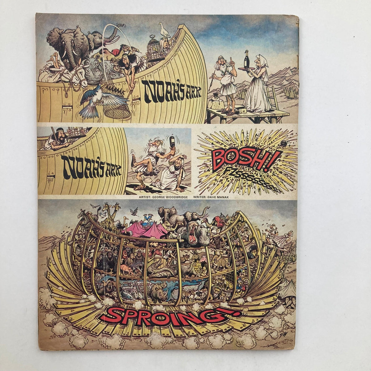 Mad Magazine September 1980 No. 217 featuring a humorous depiction of Noah's Ark with characters and animals in a comedic scene by artist George Woodbridge, showcasing satire in vintage comic style.