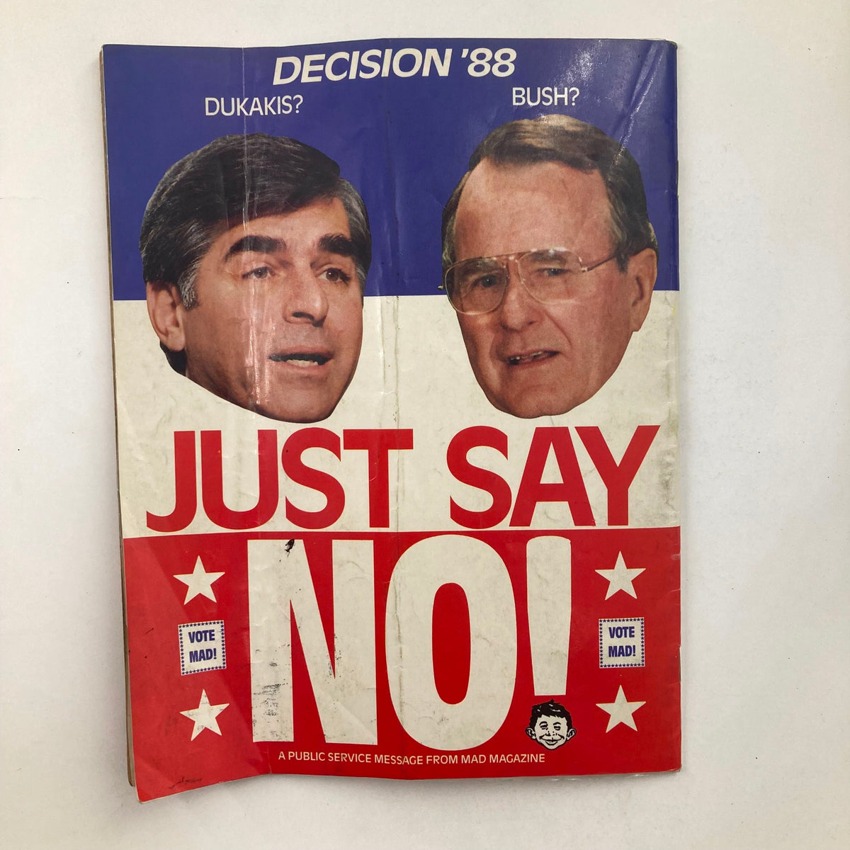 Cover of Mad Magazine January 1989 No. 284, with a bold red and blue design and humorous tagline 'Just Say No!' emphasizing the political satire of the publication.