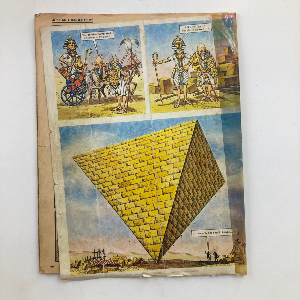 Back cover of Mad Magazine March 1985 No. 253 with a cartoon from the Joke and Dagger department, featuring comic illustrations characteristic of the magazine's wit.