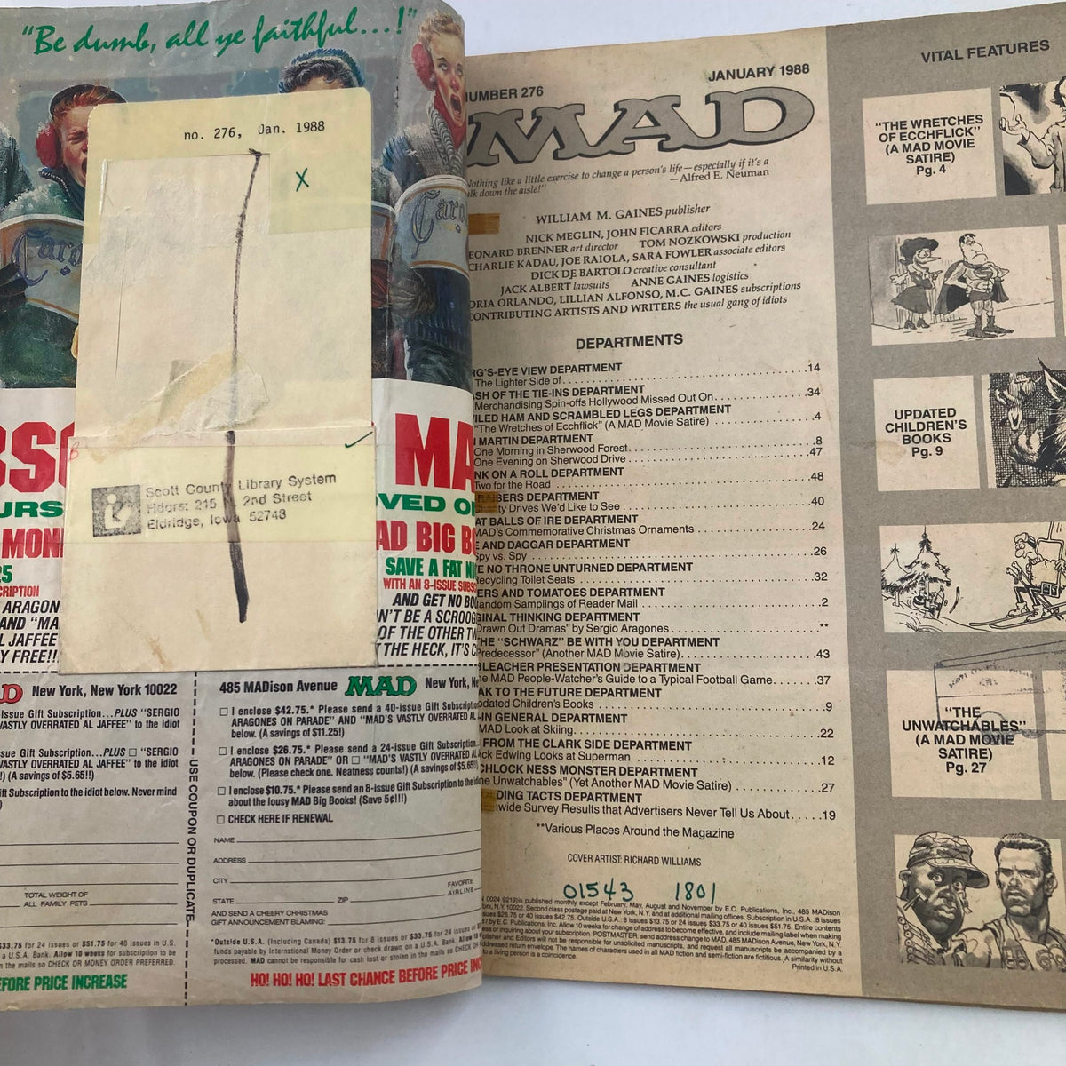 Another view of the inside page of Mad Magazine January 1988 No. 276, showcasing the magazine's content and illustrations highlighting popular culture.