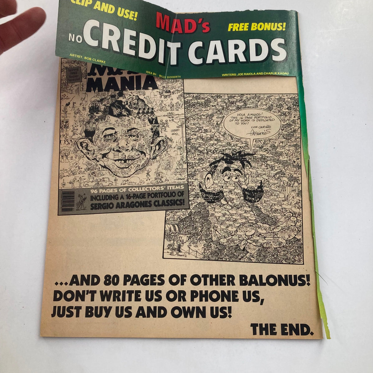 Back cover of Mad Magazine October 1987 No. 274 showing promotional artwork for 'Mad's Credit Cards', emphasizing humor and collector's items.