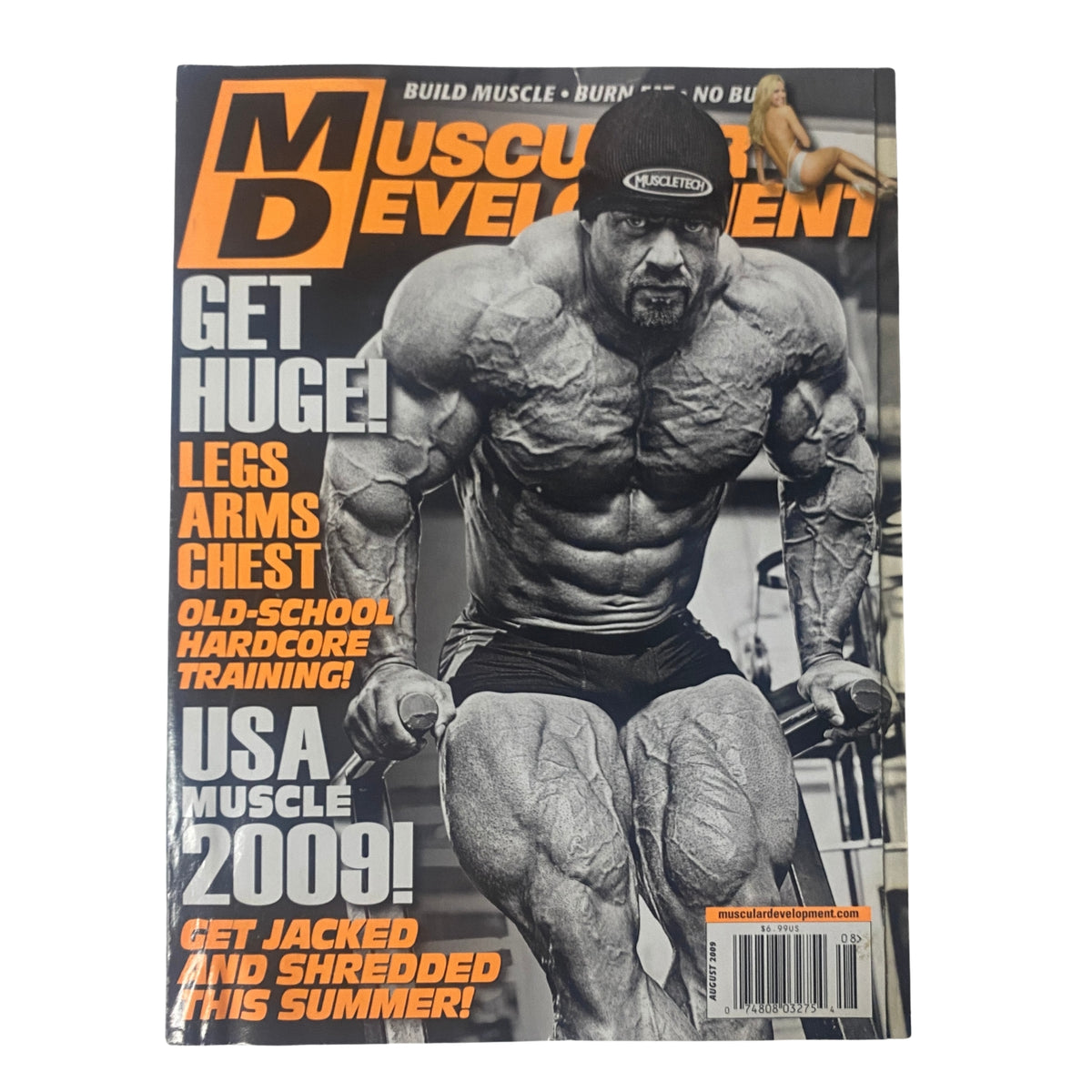 Cover of Muscular Development Magazine August 2009 Vol 46 No. 8 featuring Branch Warren, highlighting bodybuilding tips and training insights.