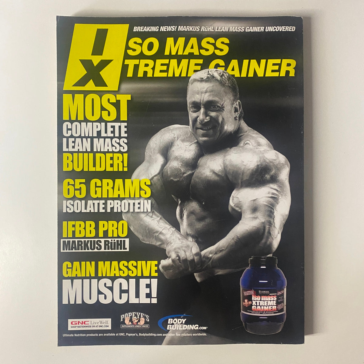 Advert for IX So Mass Xtreme Gainer in Muscular Development Magazine August 2009 Vol 46 No. 8 promoting a lean mass builder supplement with Markus Rühl.