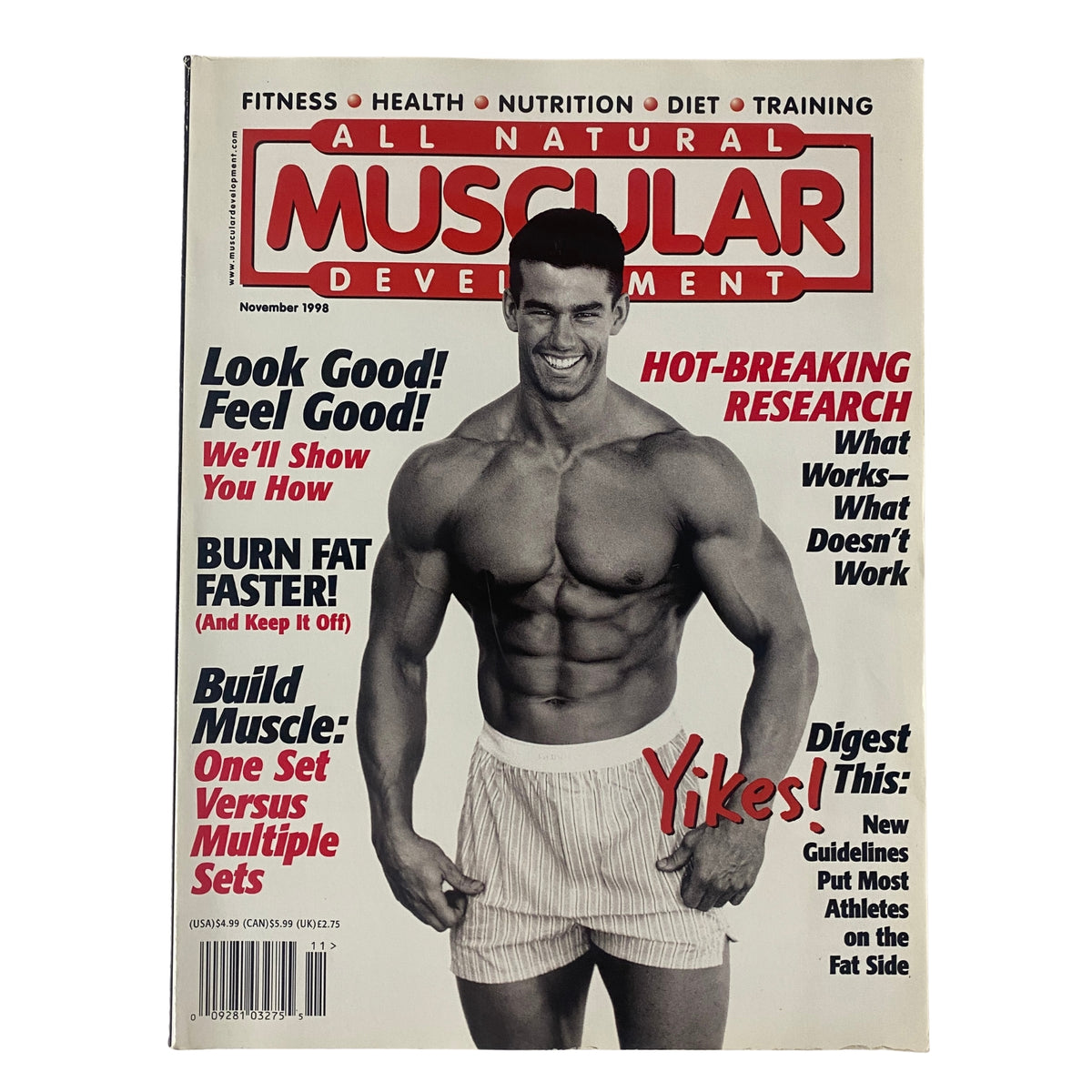 Muscular Development Magazine November 1998 featuring Bill Davey on the cover, showcasing fitness, health, nutrition, and bodybuilding topics, in very good condition with minor wear. Ideal for collectors of fitness magazines and bodybuilding enthusiasts.