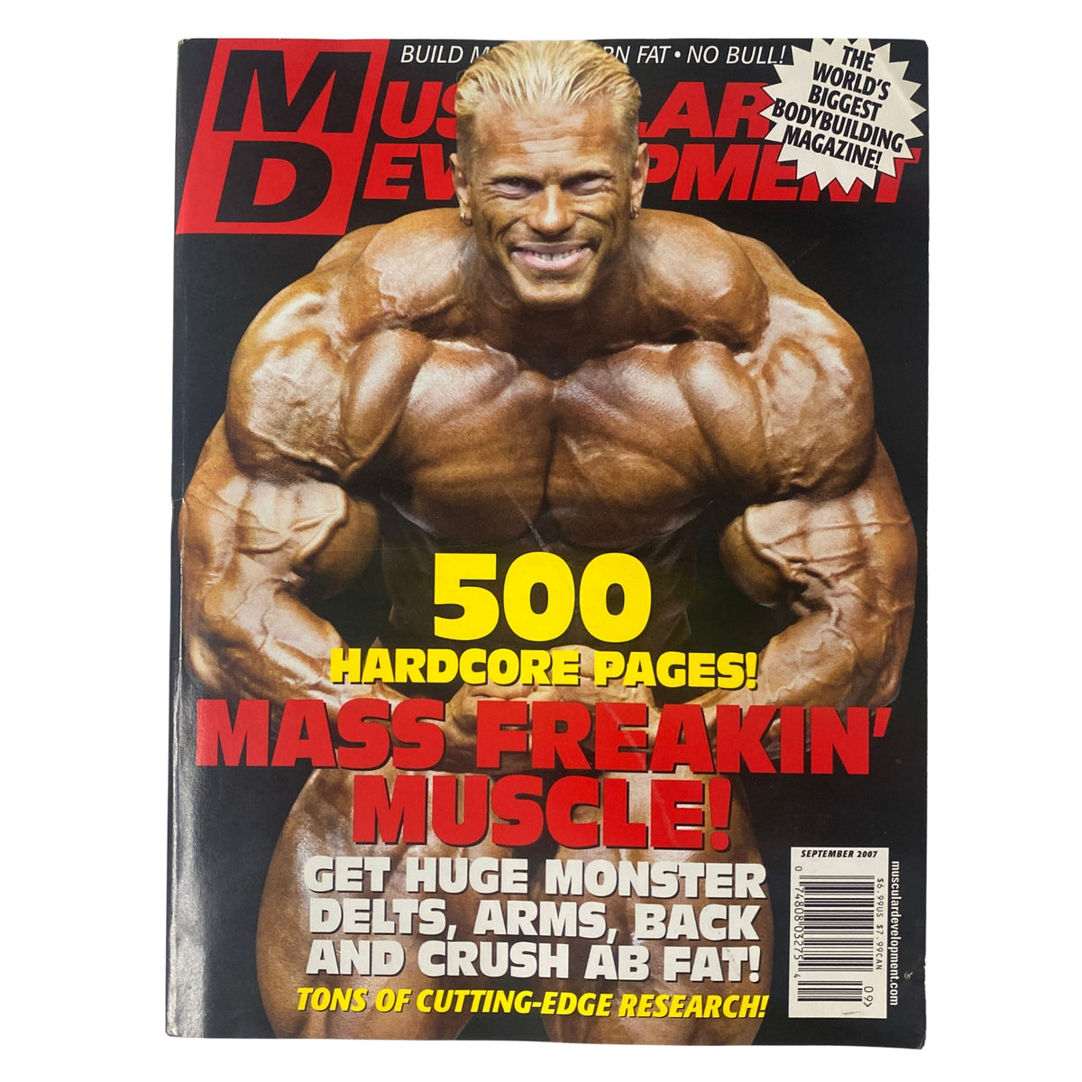 Cover of Muscular Development Magazine September 2007 featuring Dennis Wolf, showcasing a muscular physique, emphasizing content on bodybuilding techniques and insights.