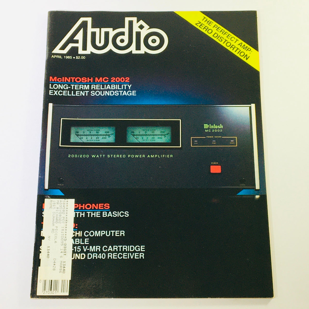 VTG Audio Magazine April 1985 cover featuring McIntosh MC 2002 power amplifier, highlighting long-term reliability and soundstage excellence. An essential collectible for audio enthusiasts.