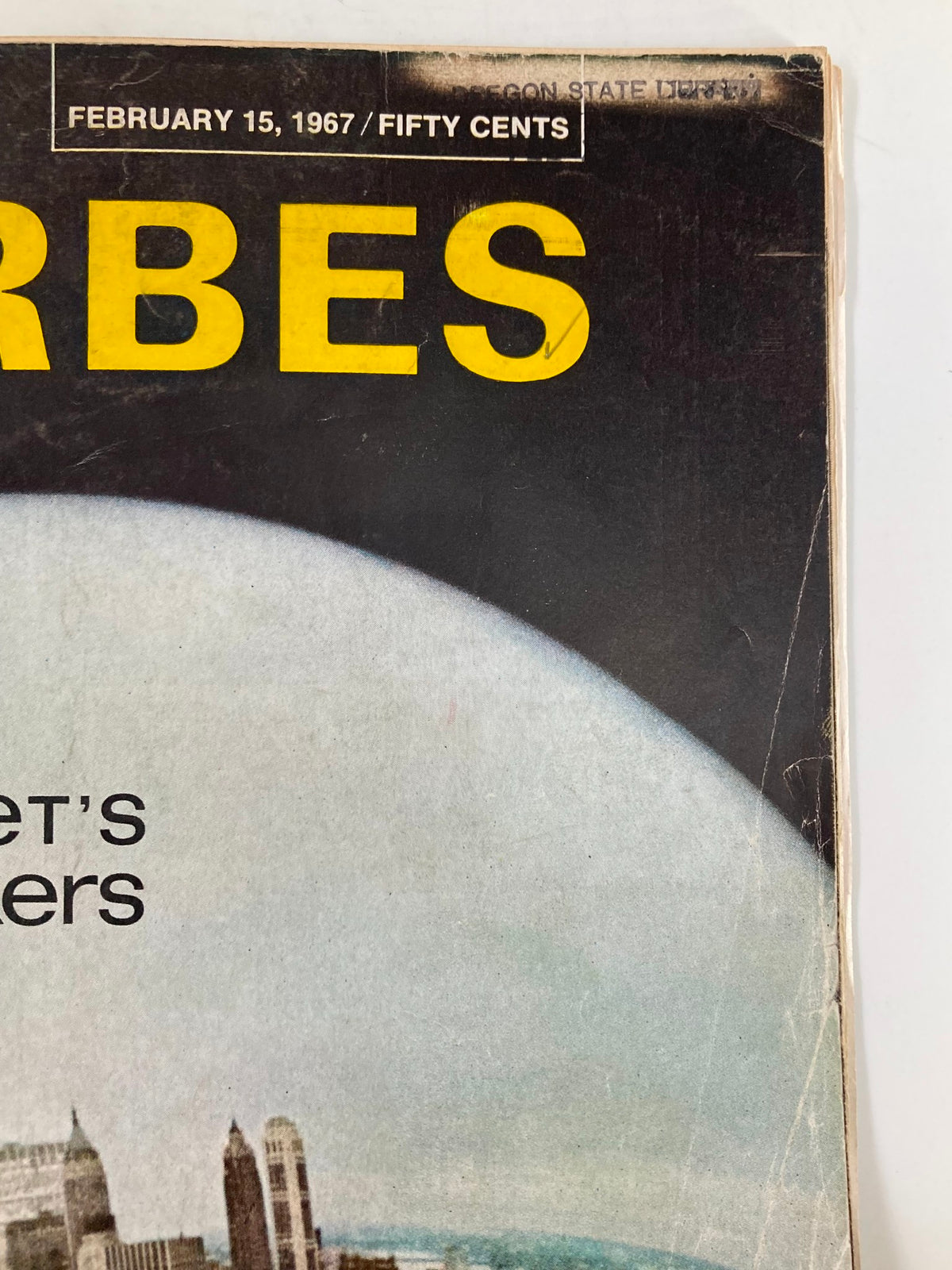 Cover of VTG Forbes Magazine February 15 1967 featuring Wall Street's Merger Makers, showcasing the title and date with vintage aesthetic.