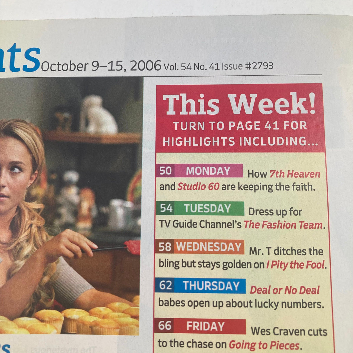 TV Guide Magazine October 9 2006 #2793 highlights section detailing TV programming for the week, including Mr. T's appearance on TV Guide Channel's The Fashion Team.