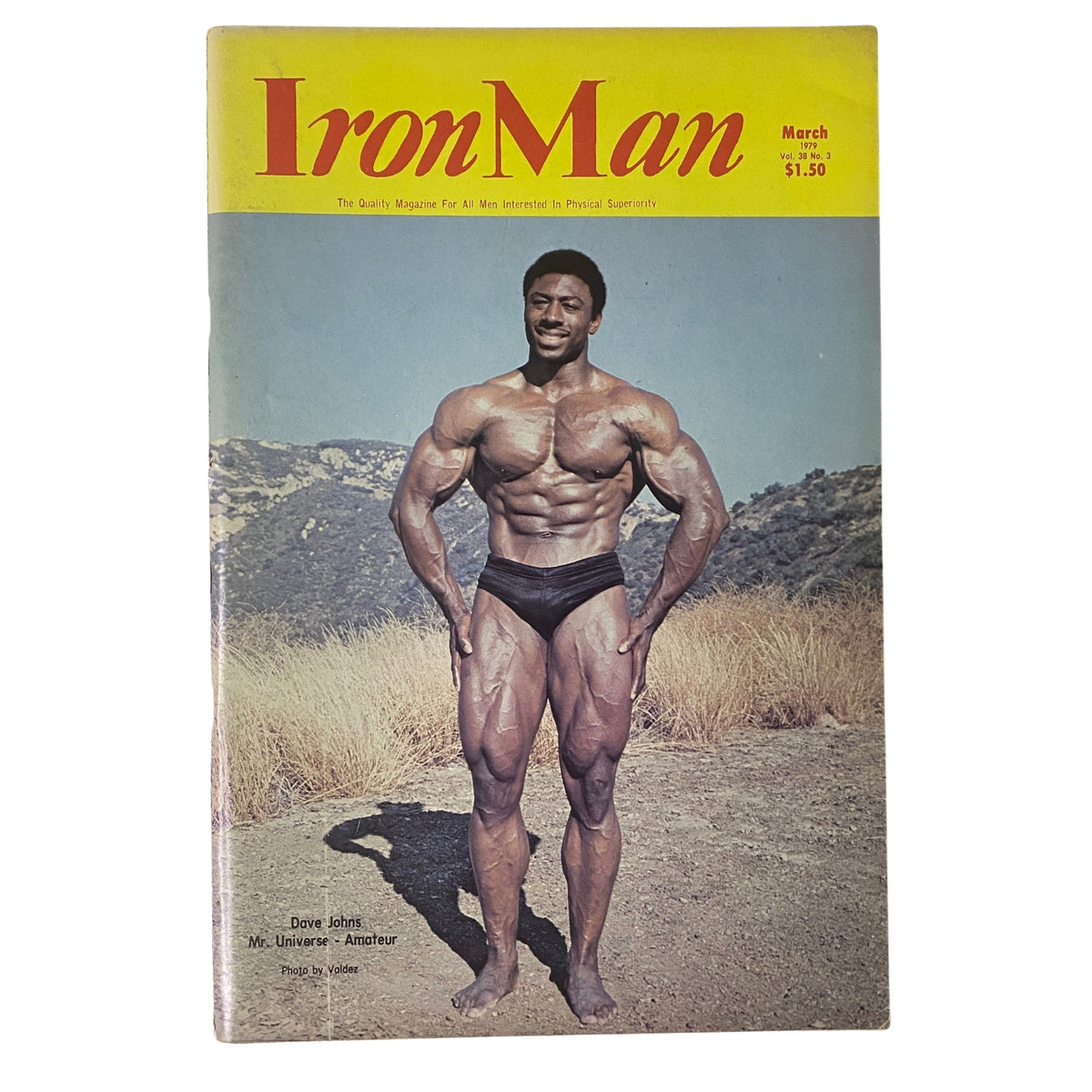 Cover of IronMan Magazine March 1979, featuring bodybuilder Dave Johns, Mr. Universe Amateur, showcasing a muscular physique in an outdoor setting. The title notes the magazine's volume and issue number.