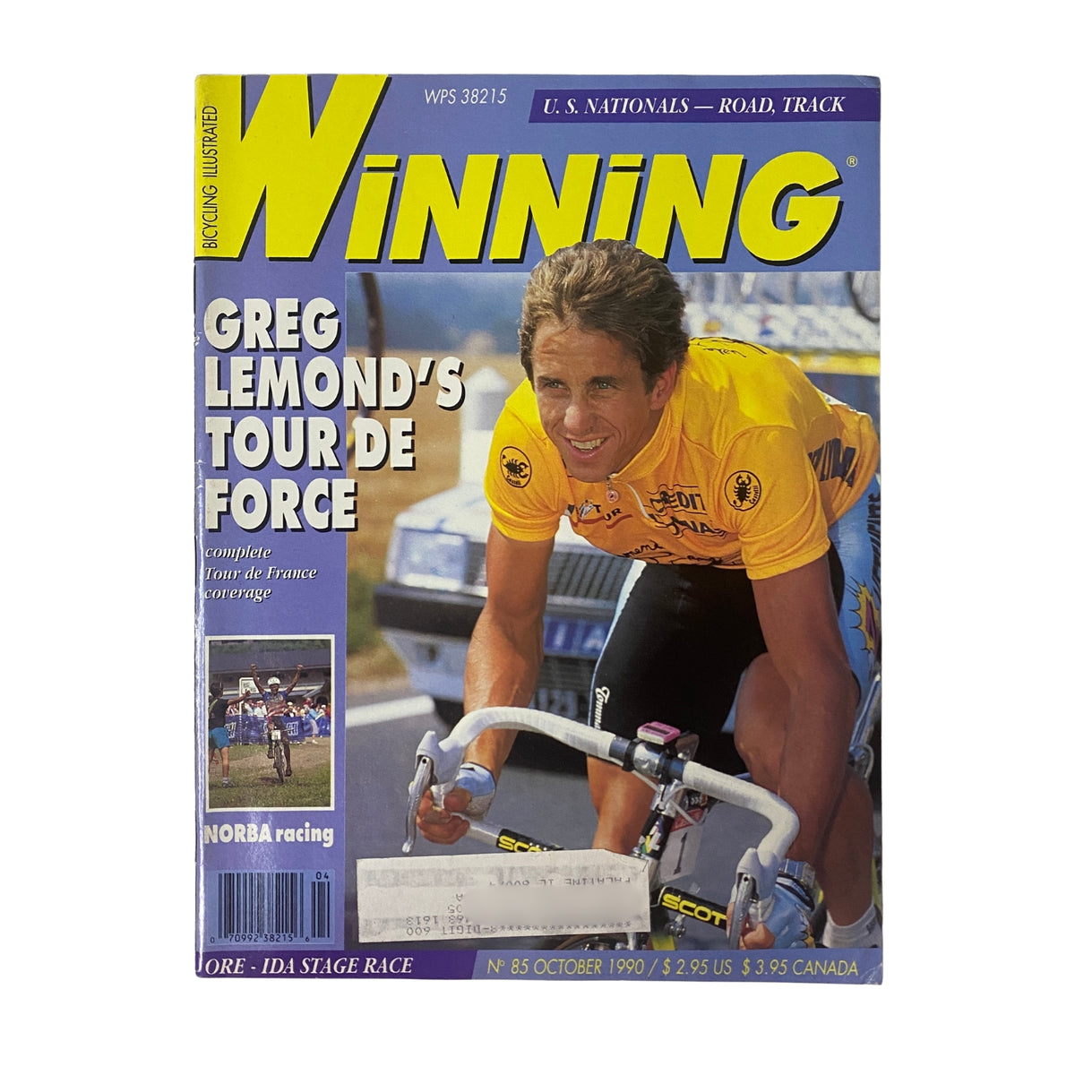 Winning Bicycle Racing Illustrated October 1990, No. 85 featuring Greg LeMond on the cover showcasing his Tour de France victory.