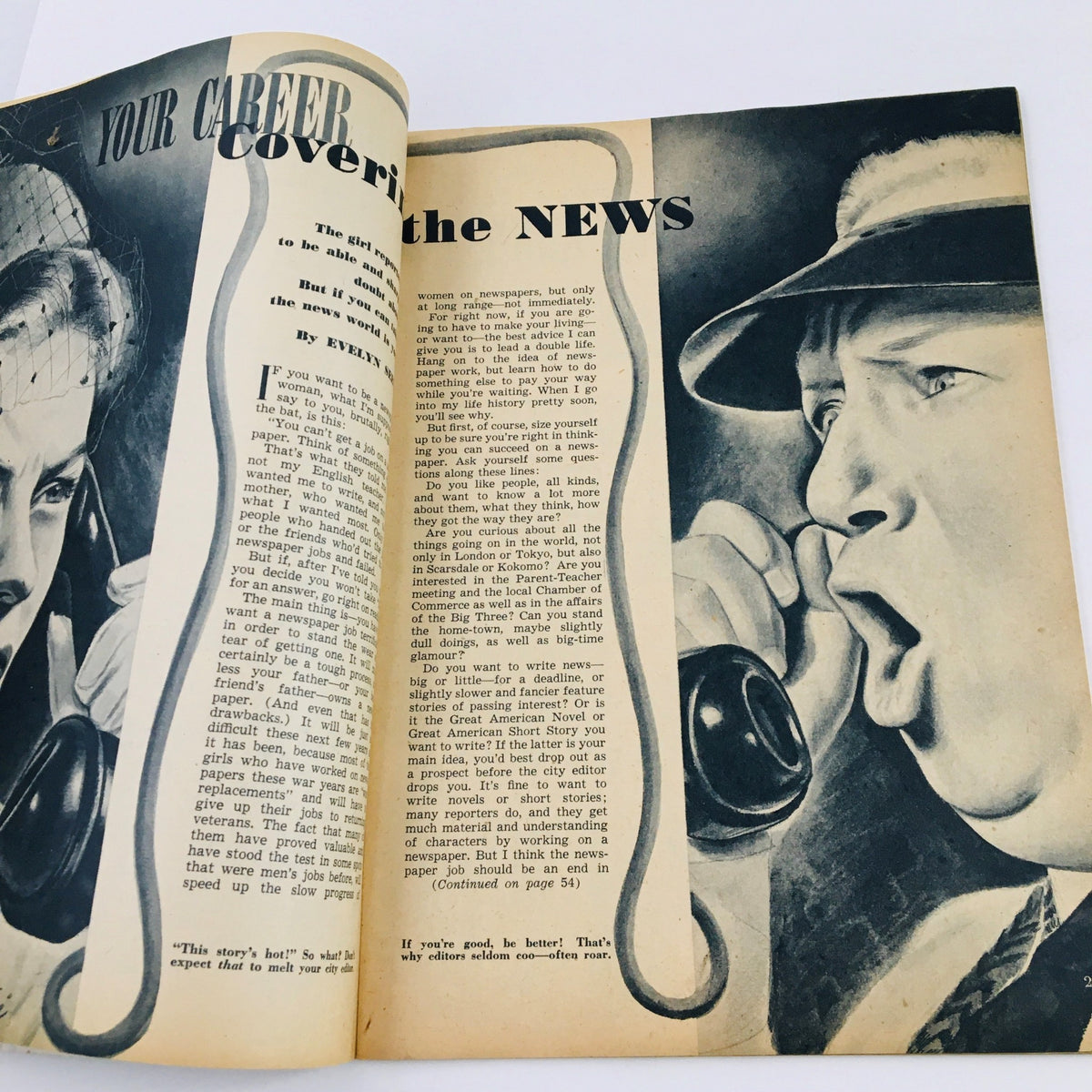 Article page from Calling All Girls Magazine March 1946 with the title 'Your Career Covering the News', discussing the role of women in journalism during the post-war era.
