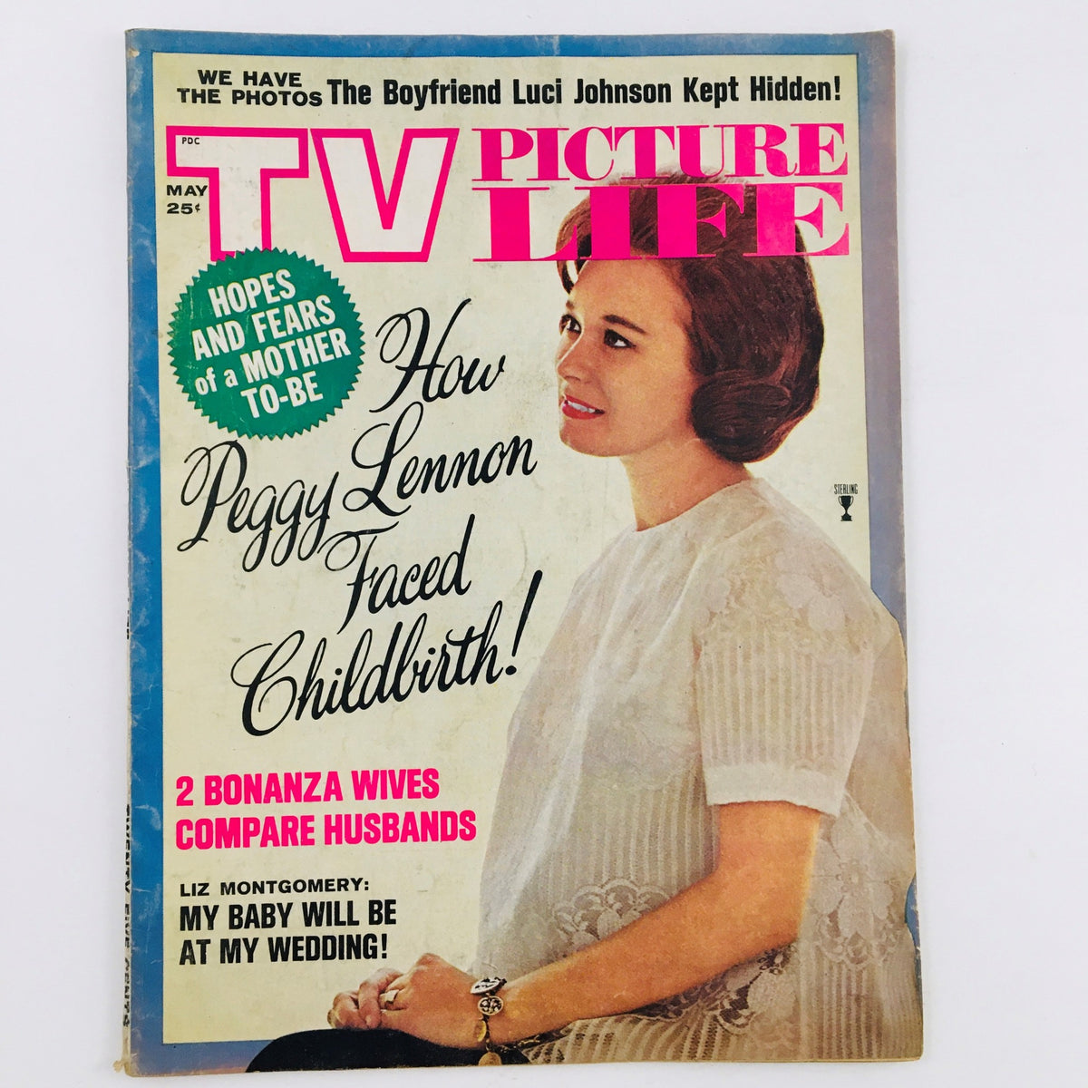 Cover of TV Picture Life Magazine from May 1965 featuring the title 'How Peggy Lennon Faced Childbirth.' The cover showcases a woman with a vintage hairstyle, embodying the style of the 1960s.
