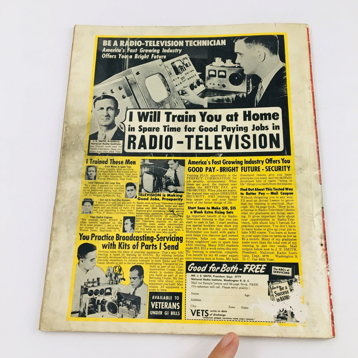 Back cover of Inside Story Magazine June 1956, advertising a training program for radio and television technicians.