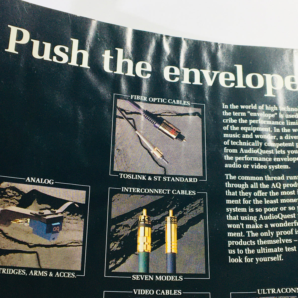 Vintage Audio Magazine April 1981 showcasing an advertisement for fiber optic cables, emphasizing innovations in audio technology.