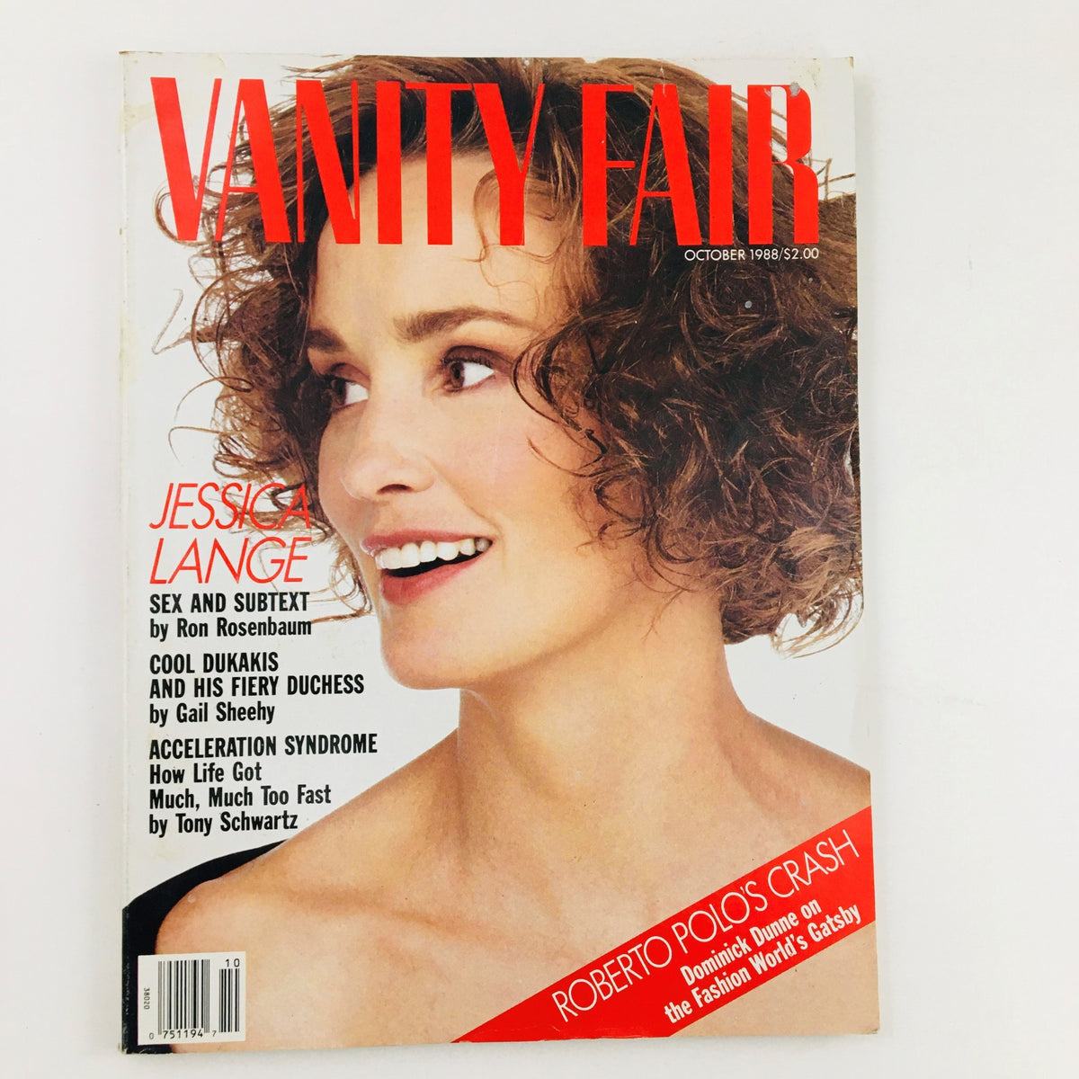 Cover of Vanity Fair Magazine October 1988 featuring Jessica Lange, highlighting themes of Sex and Subtext.