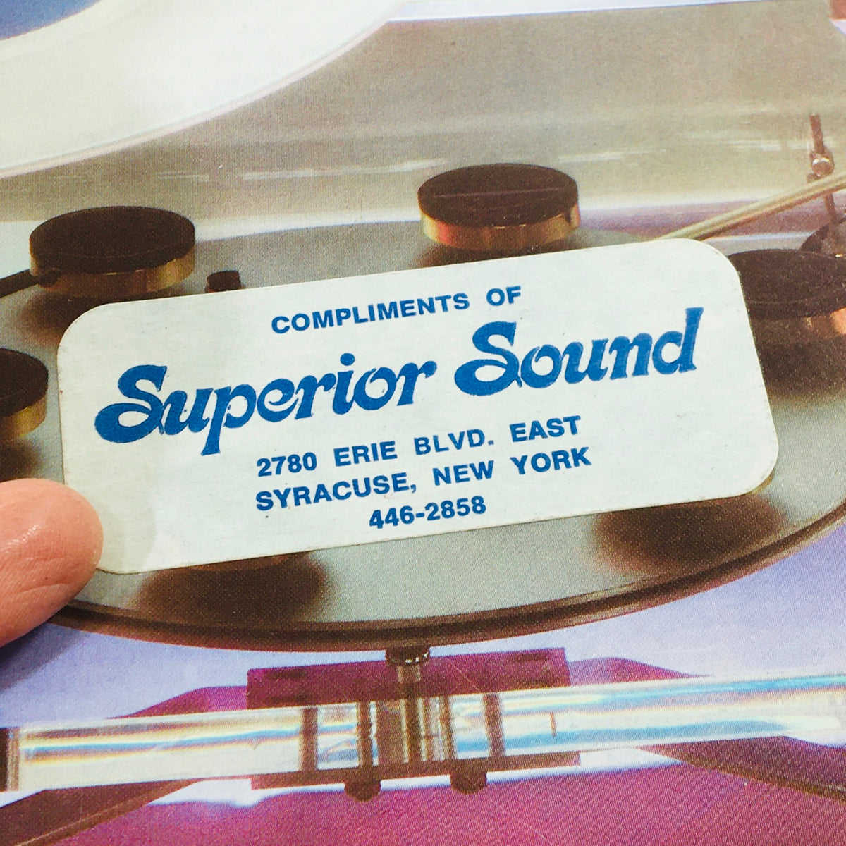 Close-up of the label 'Compliments of Superior Sound' on the cover of VTG Audio Magazine June 1980, highlighting the audio equipment theme and vintage design.