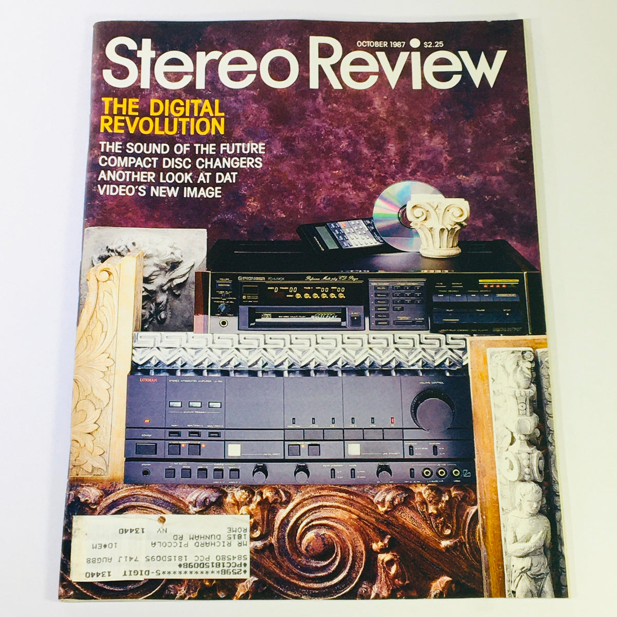 Vintage Stereo Review Magazine October 1987 cover featuring 'The Digital Revolution', showcasing audio technology advancements, including DAT video technology and compact disc changers.