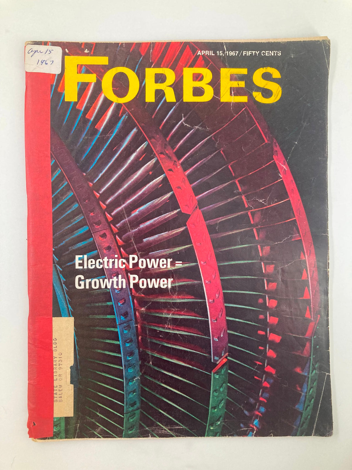 Cover of VTG Forbes Magazine April 15, 1967 featuring the headline 'Electric Power - Growth Power' with vibrant graphic design.