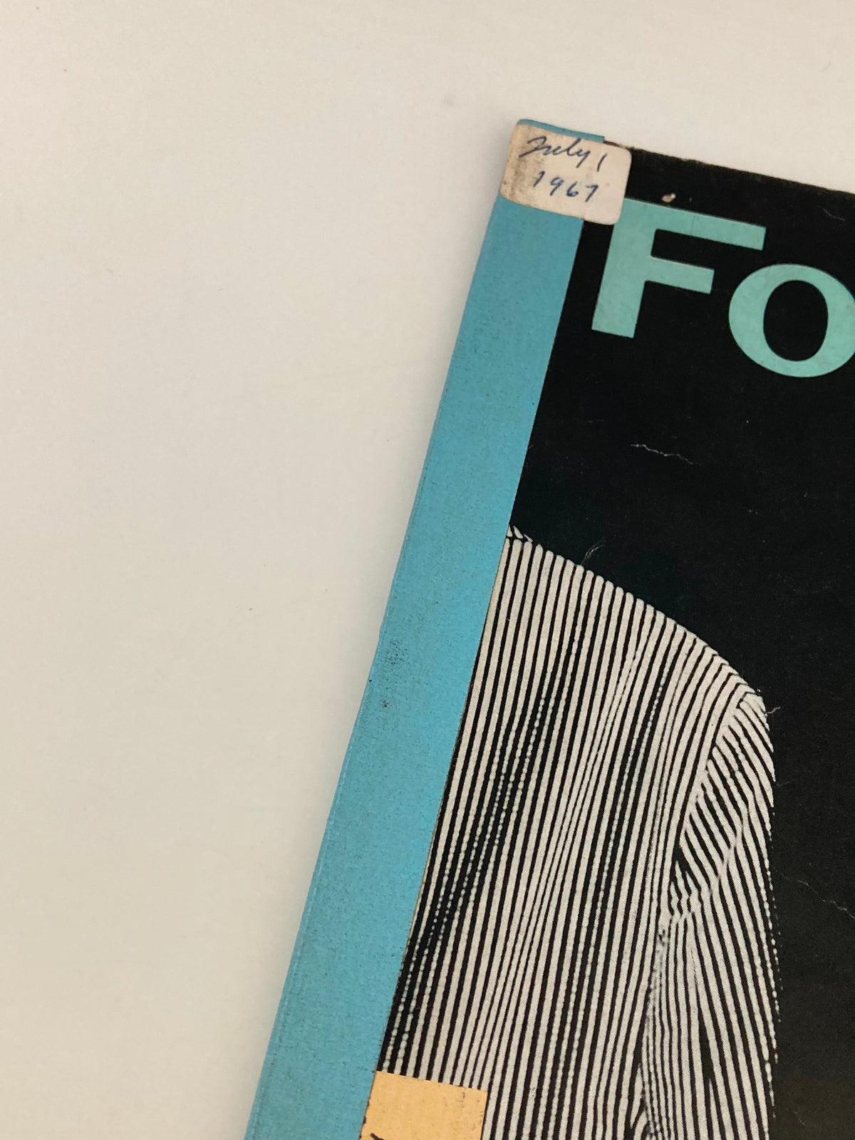 Close-up of the corner of VTG Forbes Magazine July 1 1967 showing the date 'July 1, 1967' and the blue side panel design.