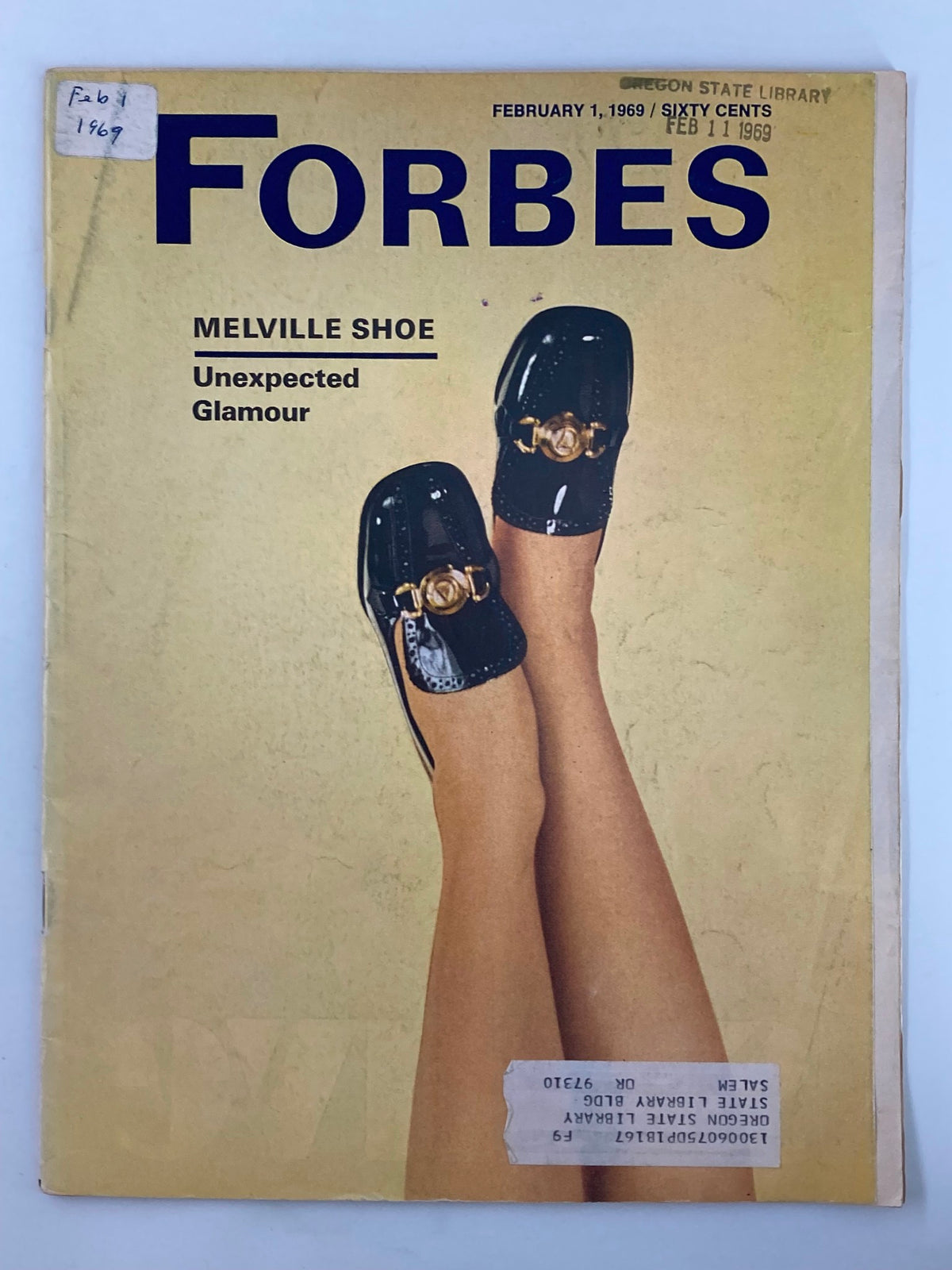 Cover of VTG Forbes Magazine February 1, 1969 featuring Melville Shoe and the theme Unexpected Glamour, showcasing stylish shoes.