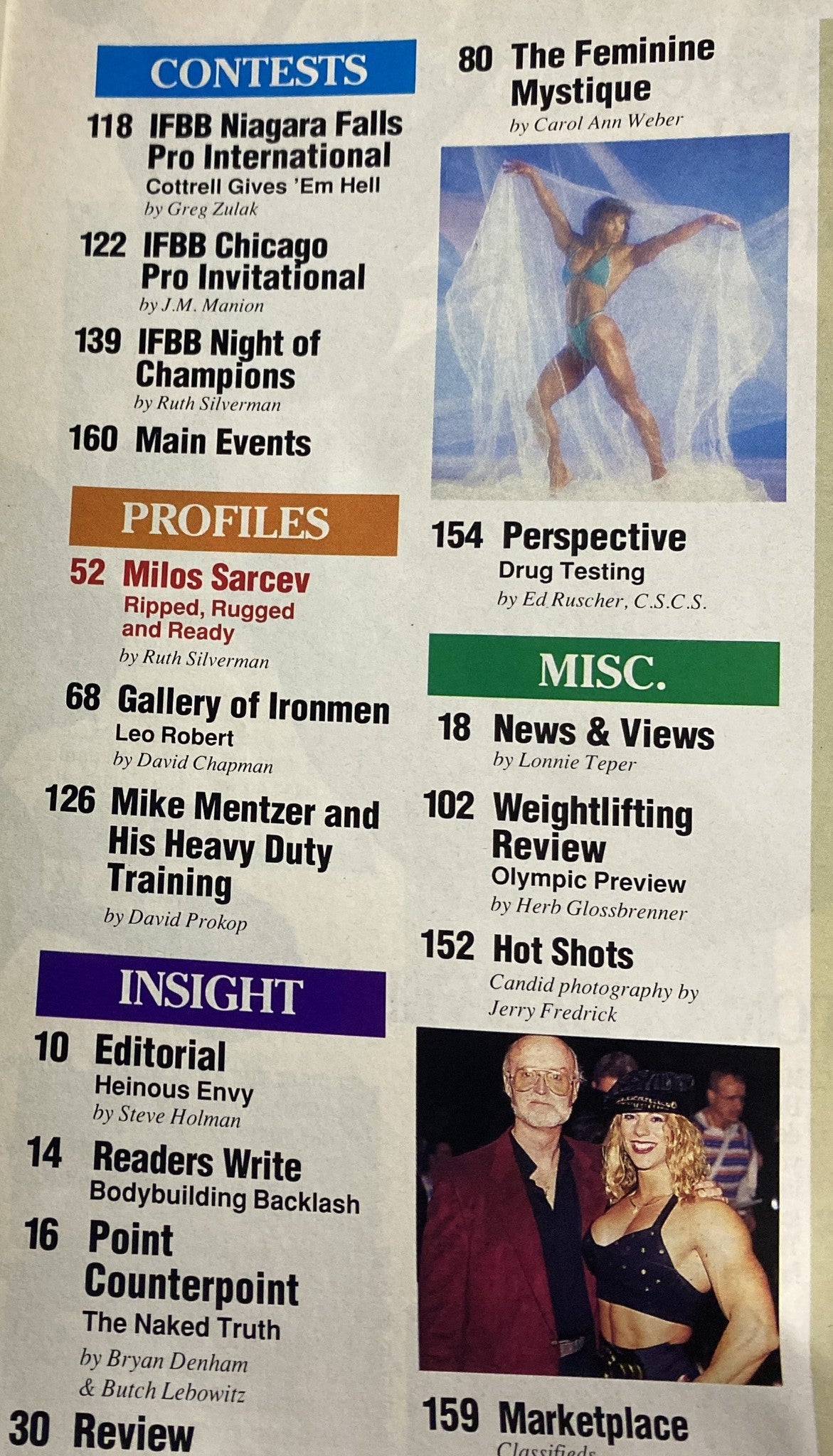 IronMan Magazine August 1992 Vol 51 No 8 showcasing an additional table of contents, detailing profiles and insights from key figures in bodybuilding.