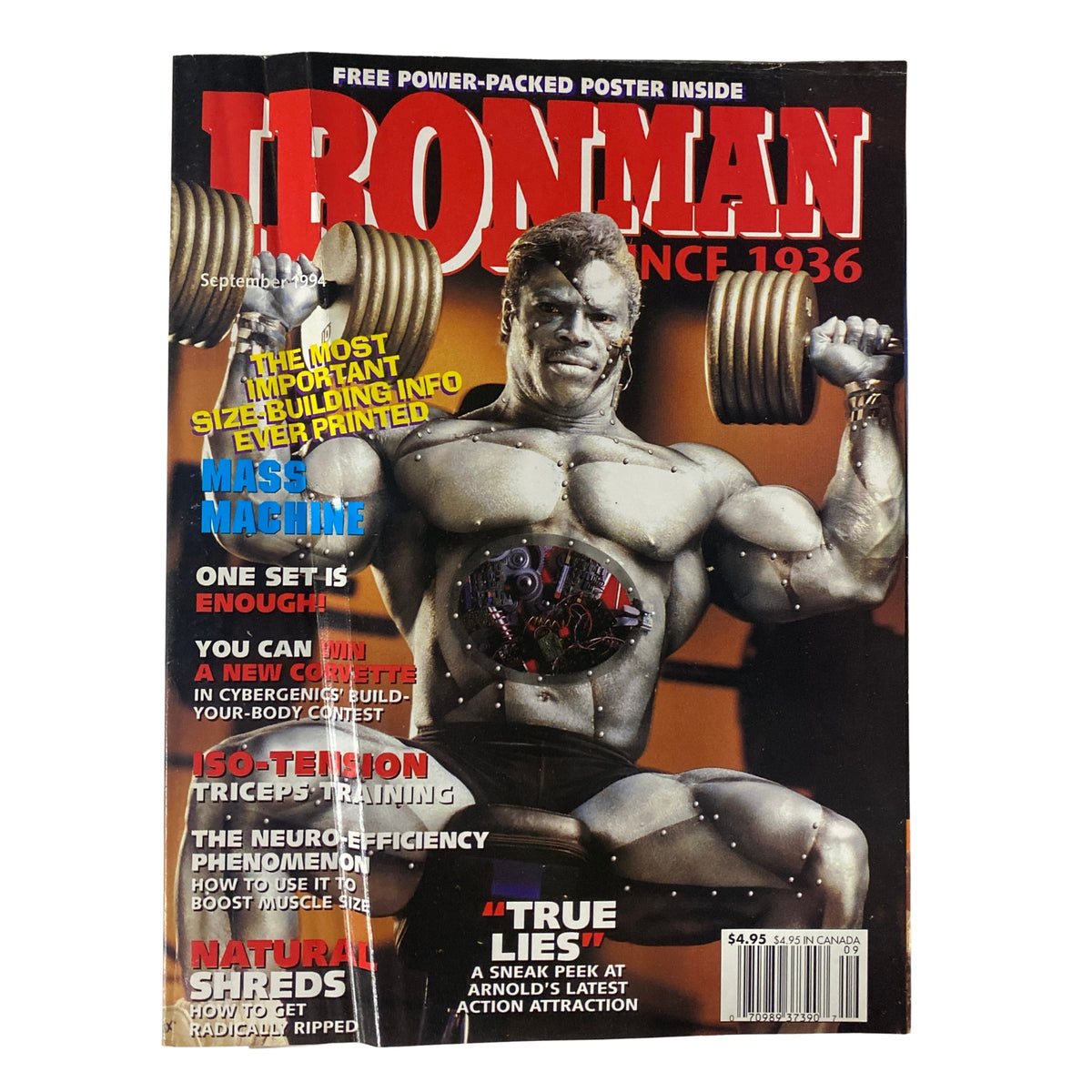 IronMan Magazine September 1994 Vol 53 No. 9 featuring Aaron Baker on the cover, showcasing training techniques and bodybuilding tips.